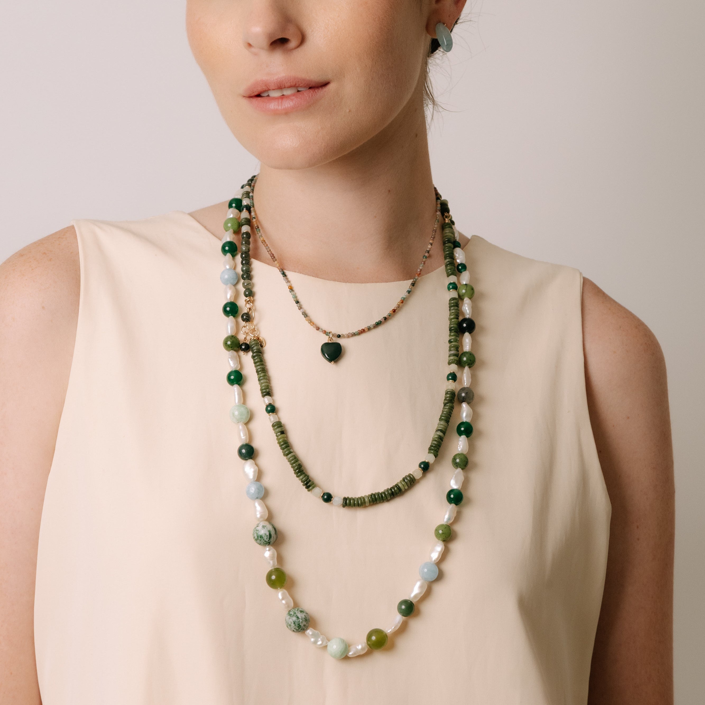 Torón Necklace #1 (45cm) - Jade Mix, Bloodstone & 14K Gold-Filled Necklaces TARBAY