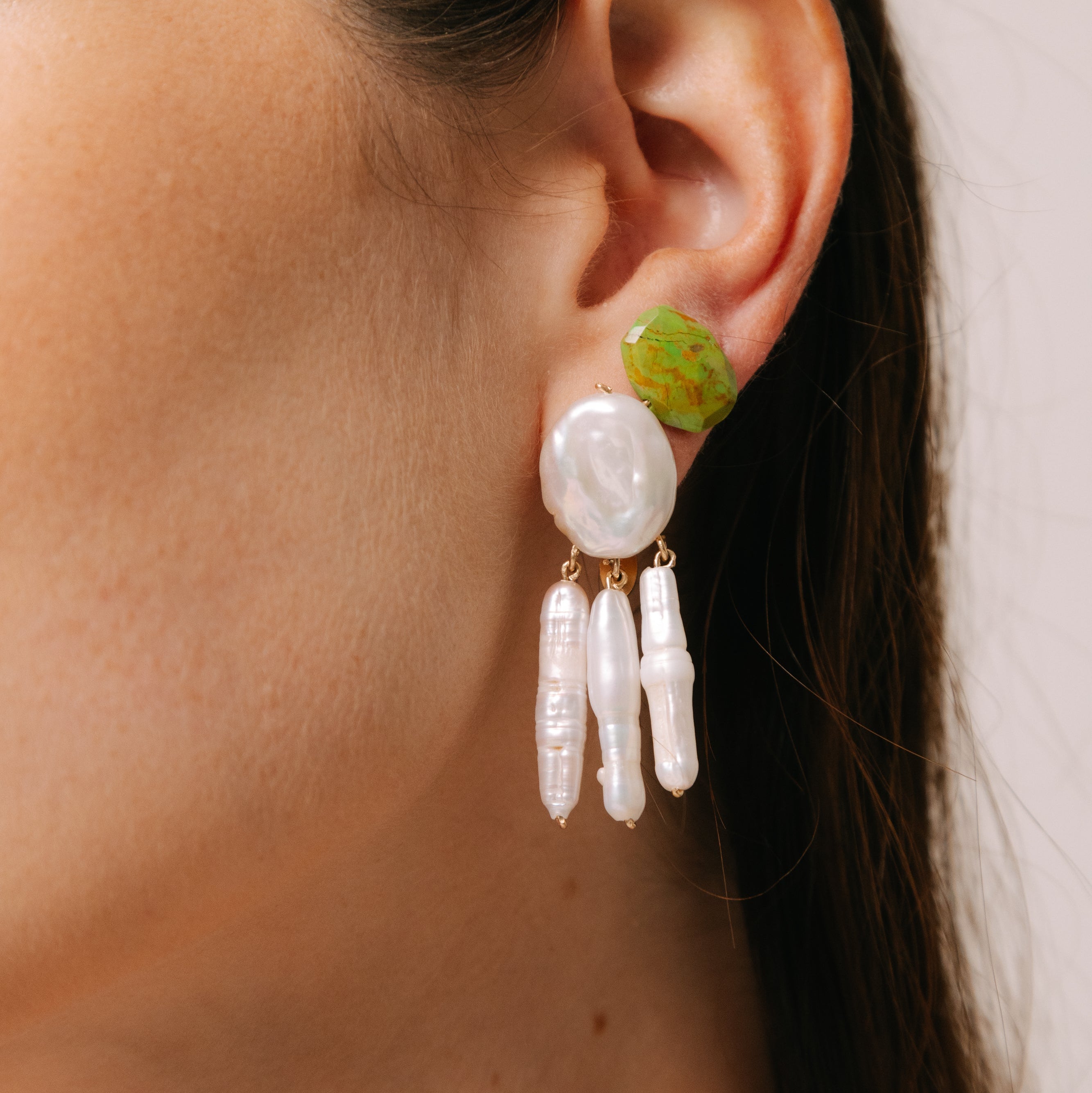 Parau Earrings #2 (50mm) - White Pearl & 14K Gold-Filled Earrings TARBAY