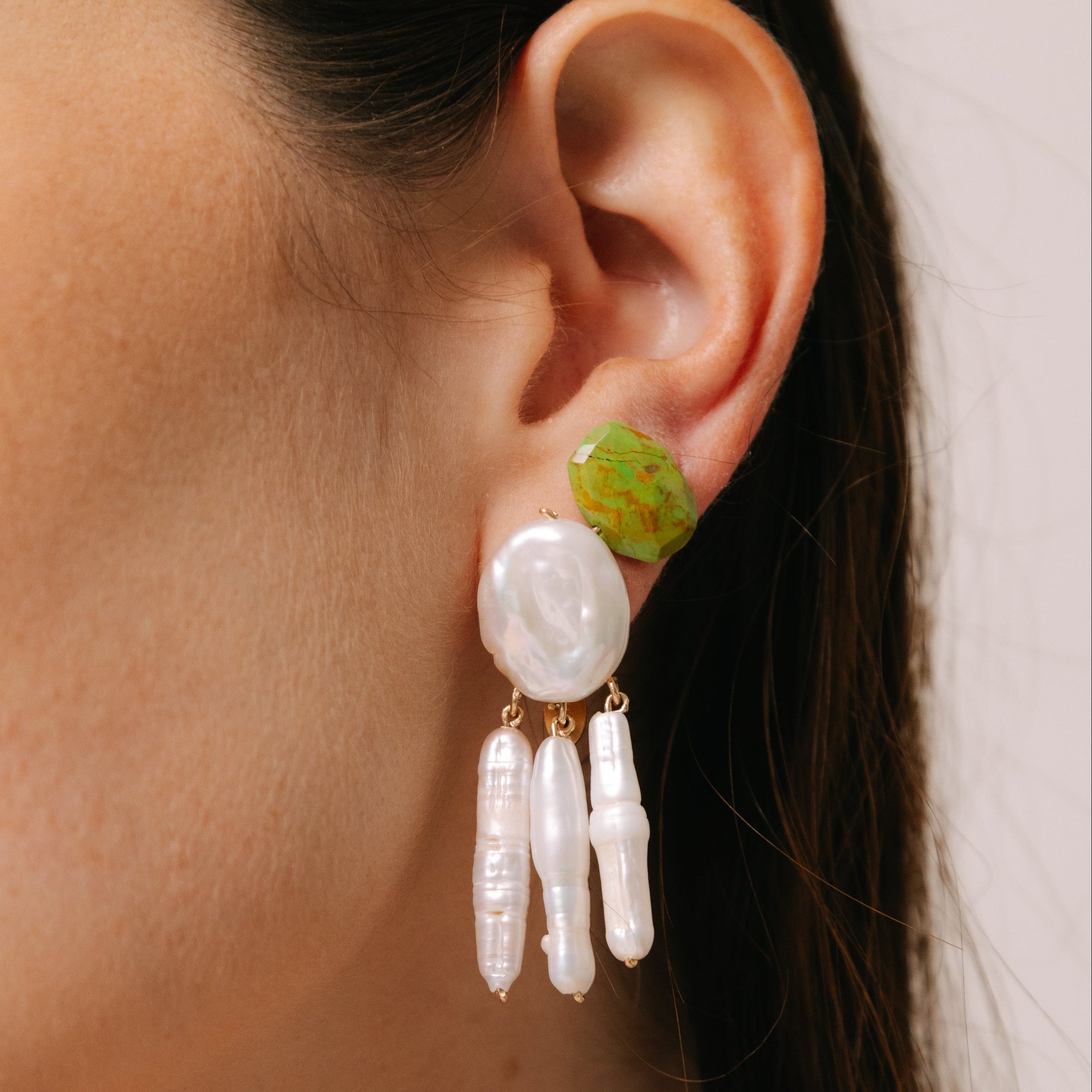 Wana Earrings #1 (15mm) - Green Turquoise & 14K Gold-Filled Earrings TARBAY