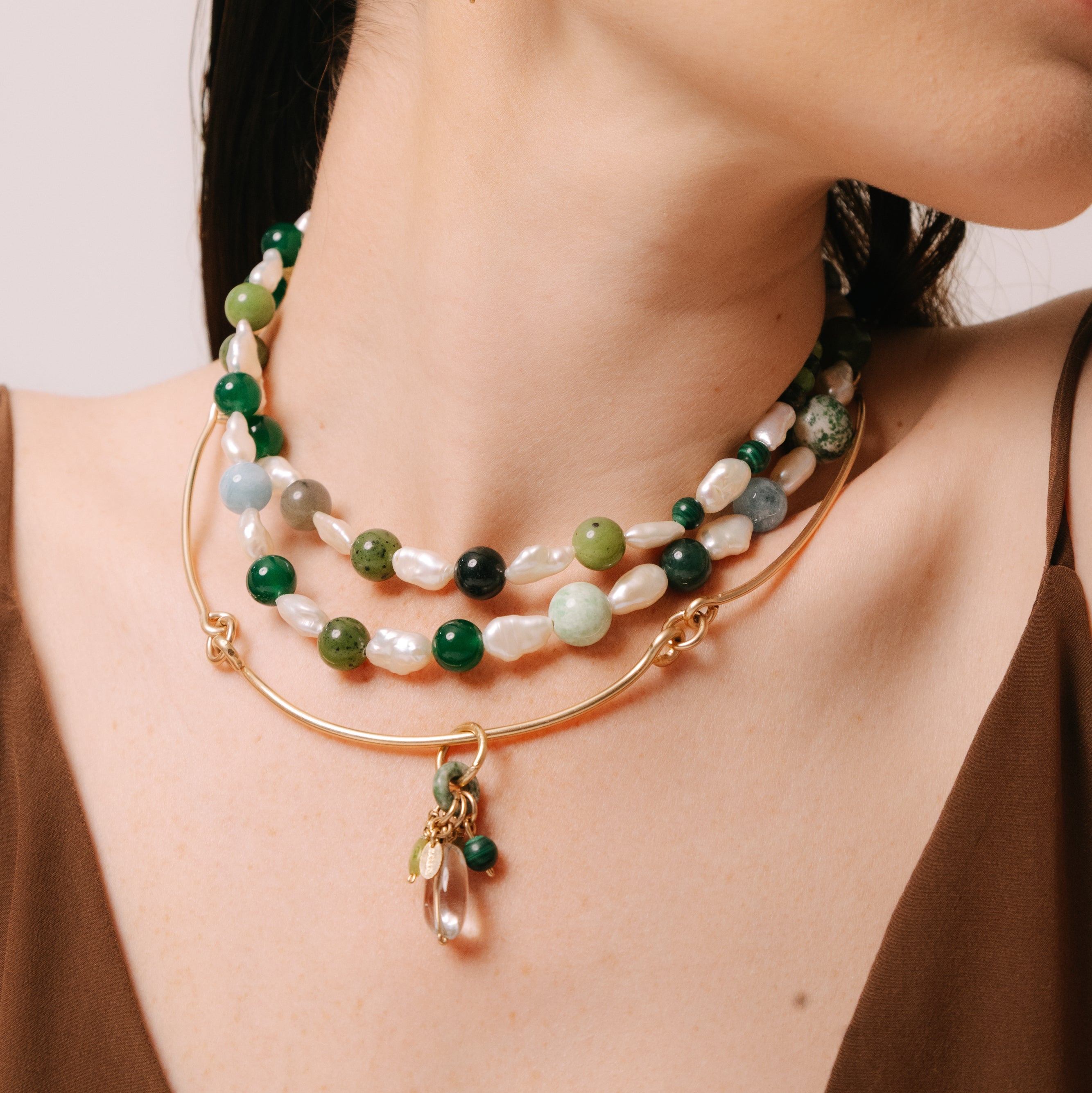 Danto Necklace #1 (80cm) - Pearl, Jade, Aquamarine & 14K Gold-Filled Necklaces TARBAY