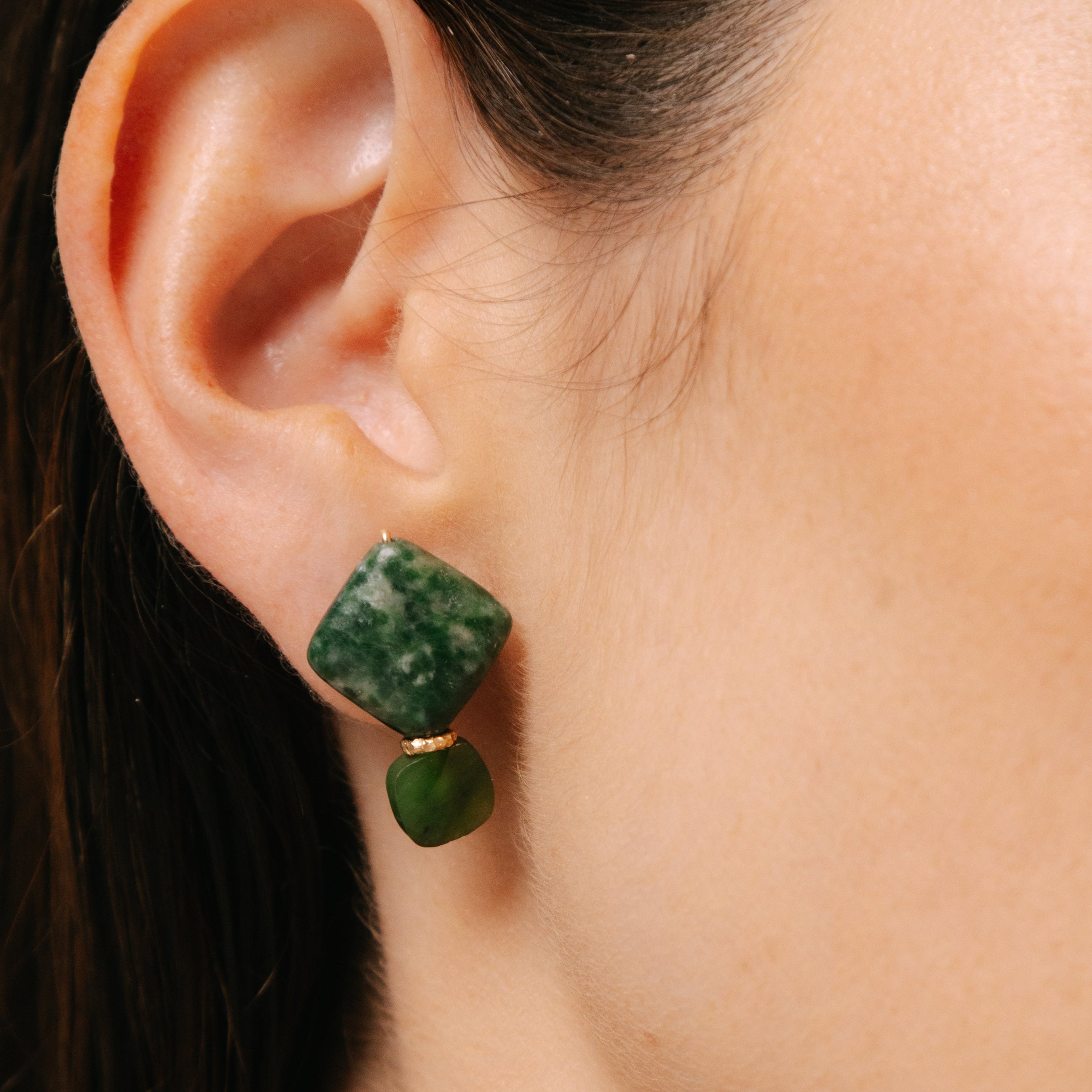 Yuri Earrings #1 (25mm) - Jade, Jasper & 14K Gold-Filled Earrings TARBAY