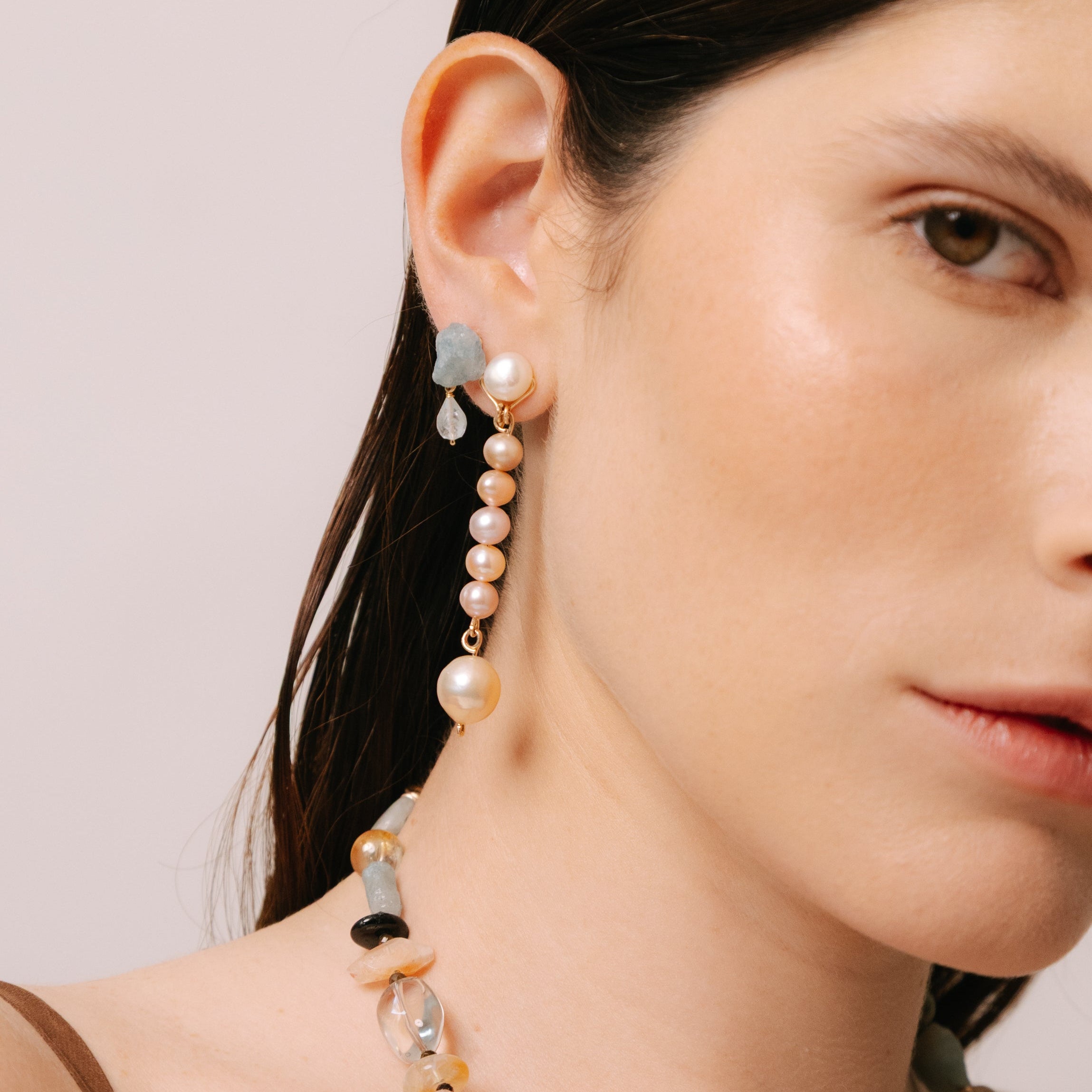 Parau Earrings #1 (65mm) - Salmon Pearl & 14K Gold-Filled Earrings TARBAY