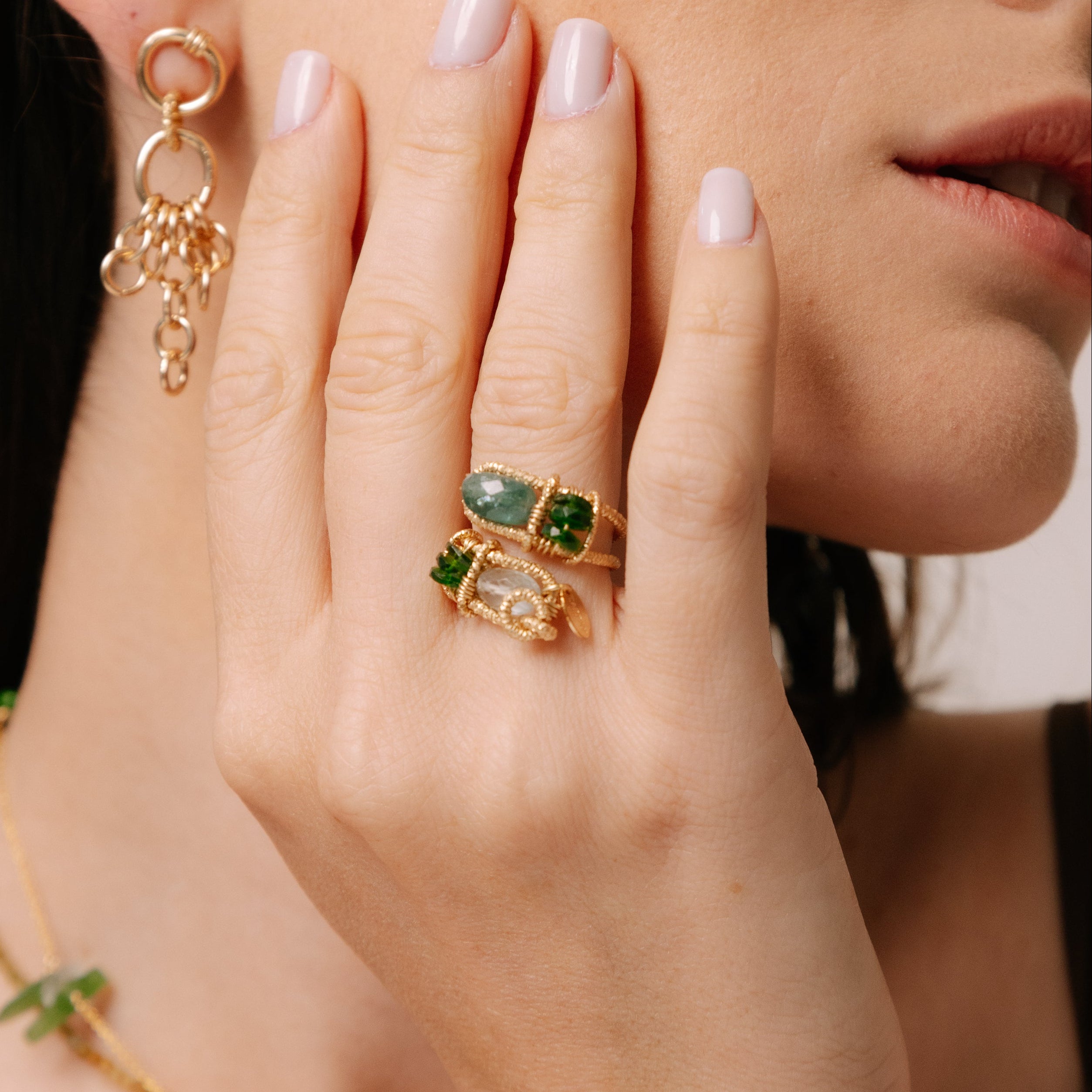 Aponwao Ring #1 (20mm) - Chrome, Aquamarine, Kyanite & 14K Gold-Filled