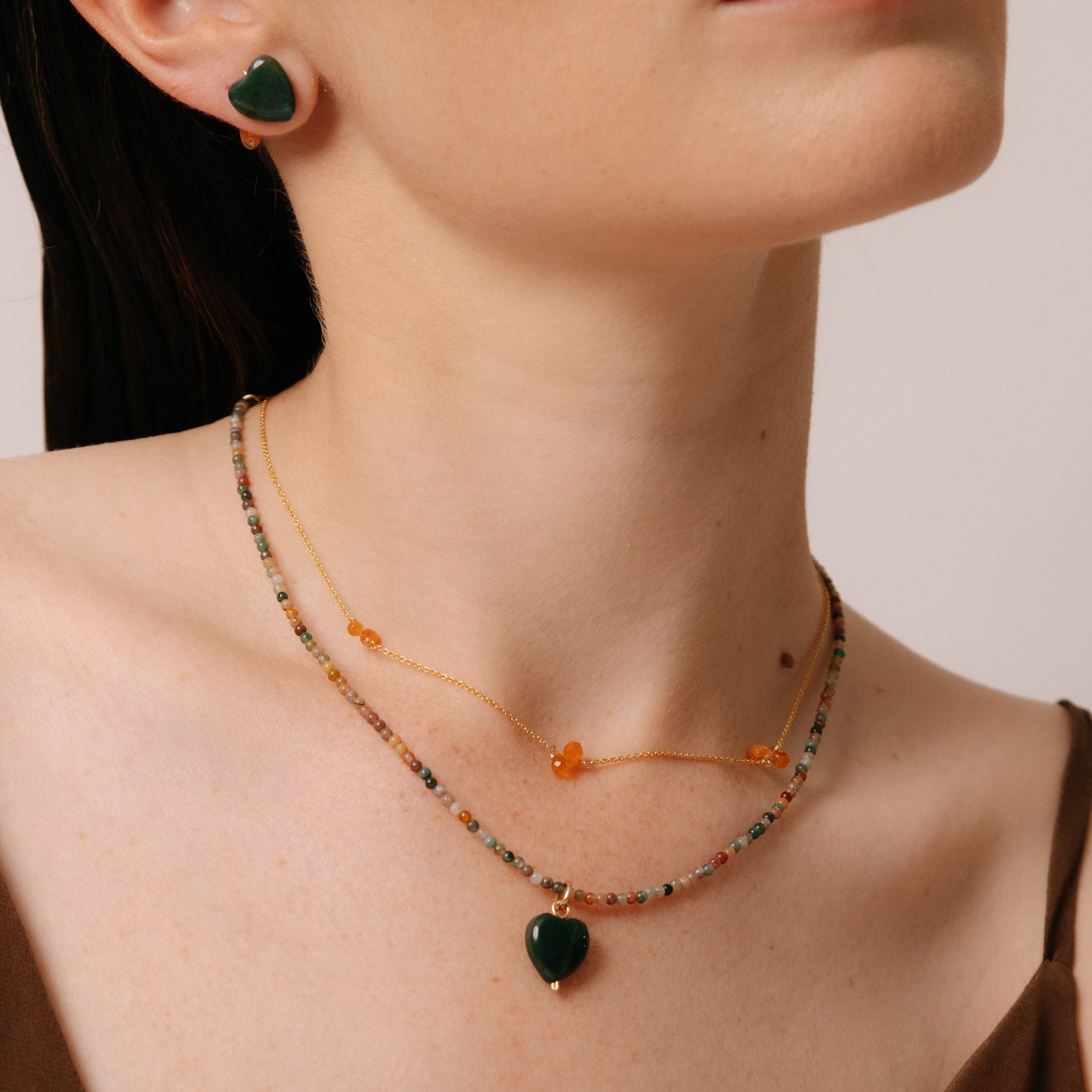 Torón Necklace #1 (45cm) - Jade Mix, Bloodstone & 14K Gold-Filled Necklaces TARBAY
