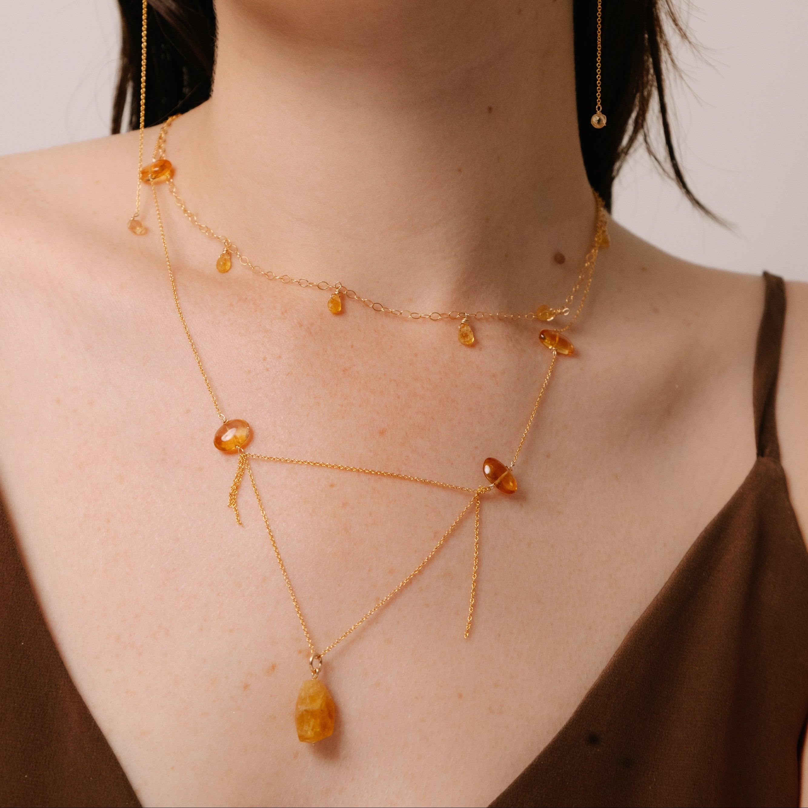 Adankai Necklace #1 (60cm) - Citrine, Aquamarine & 14K Gold-Filled Necklaces TARBAY