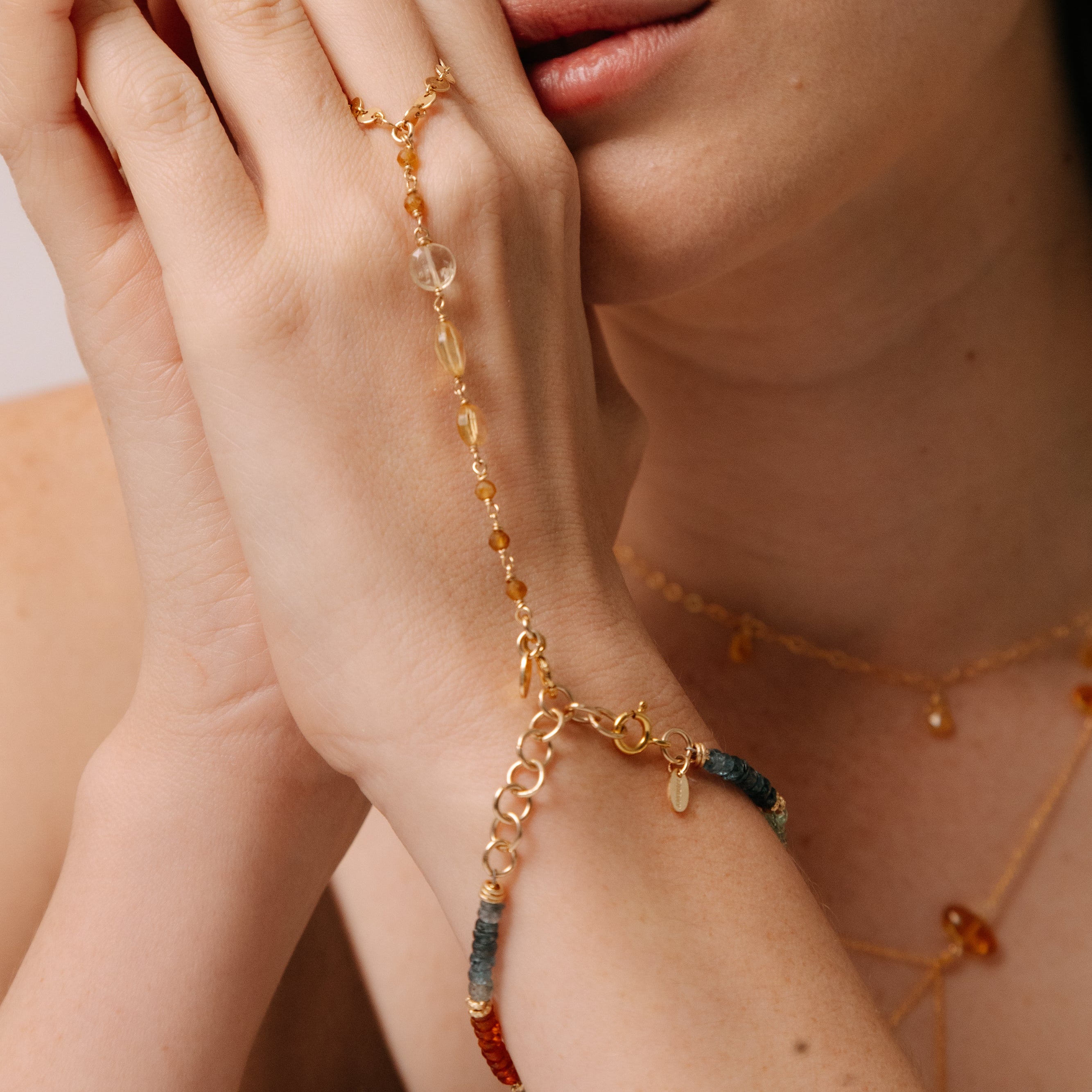 Dennato Handchain #1 (13cm) - Tourmaline, Citrine & 14K Gold-Filled Handchains TARBAY