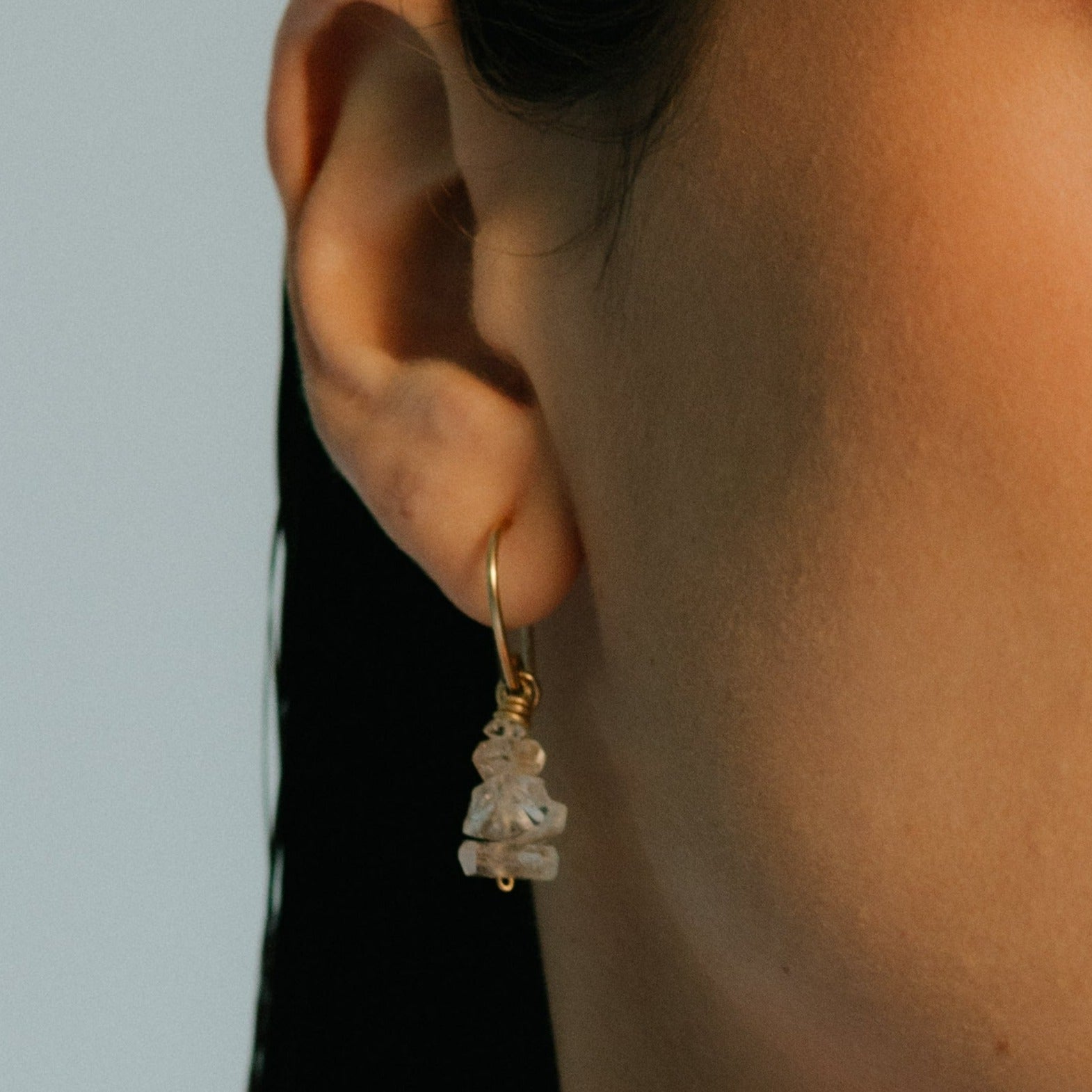 Lira Dangle Earrings #1 (30mm) - Diamond Quartz Earrings TARBAY   