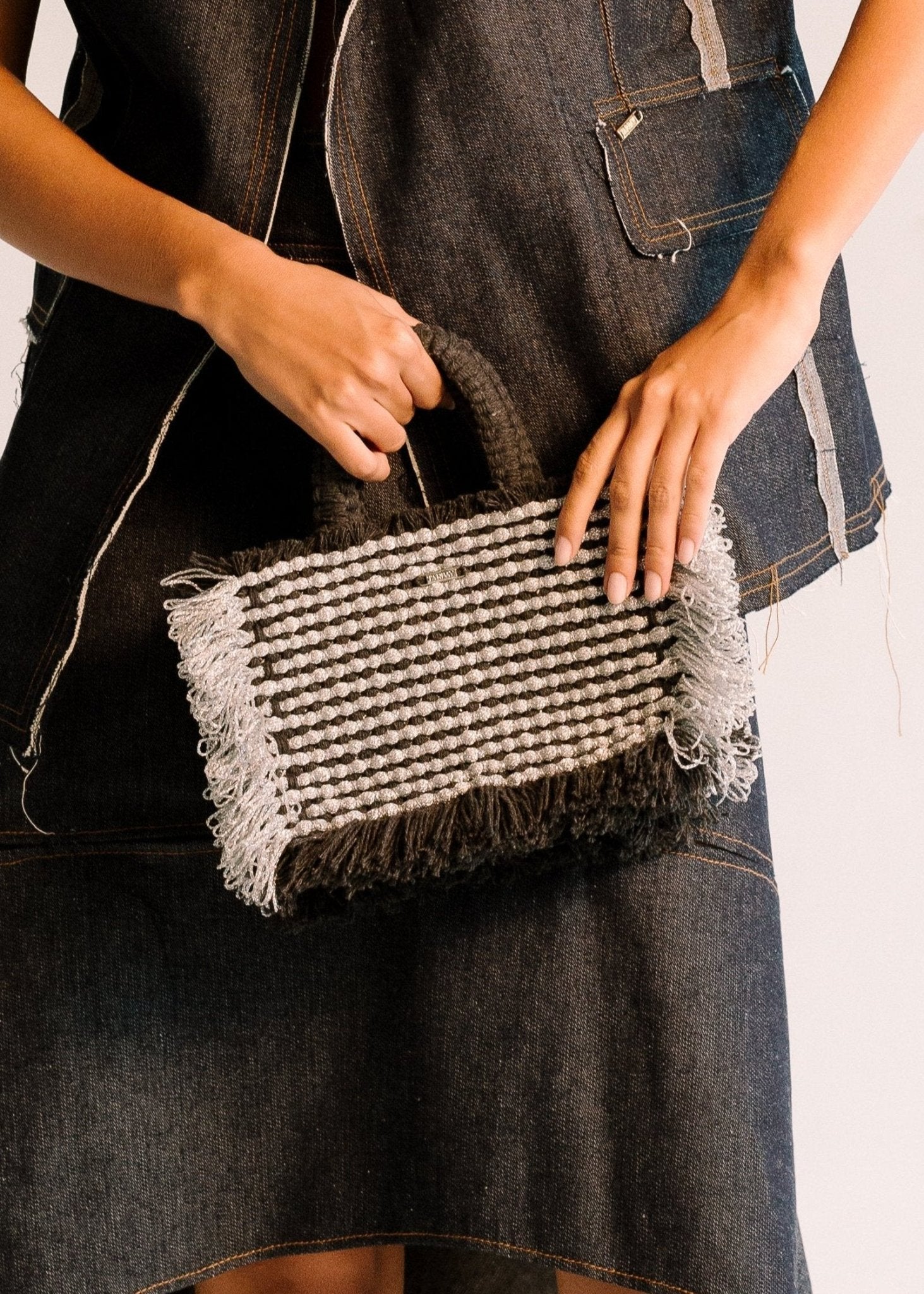 Gossypium Tote Bag Small - Black & Silver Hand & Crossbody Bags TARBAY