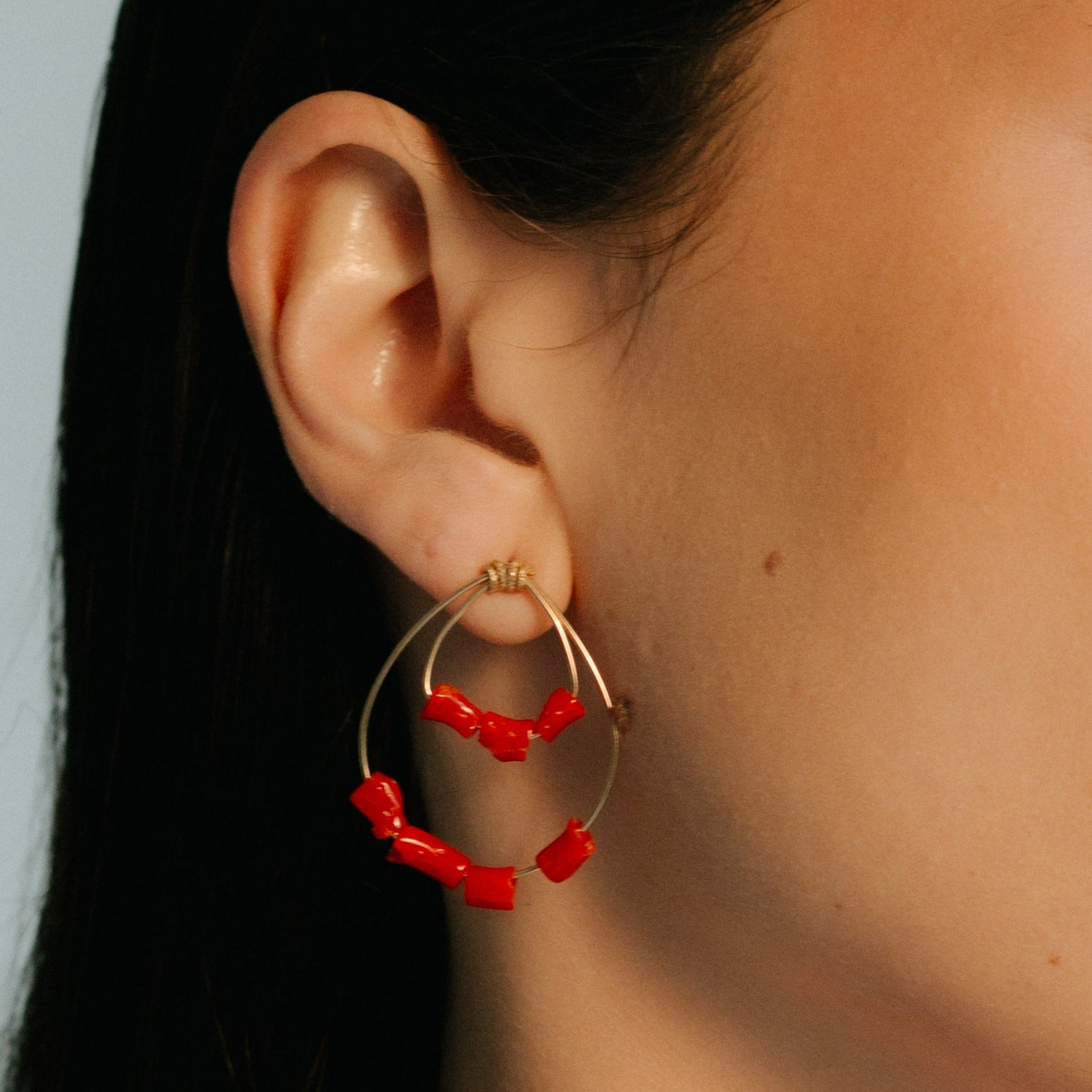 Koralli Dangle Earrings #2 (35mm) - Red Coral Earrings TARBAY   