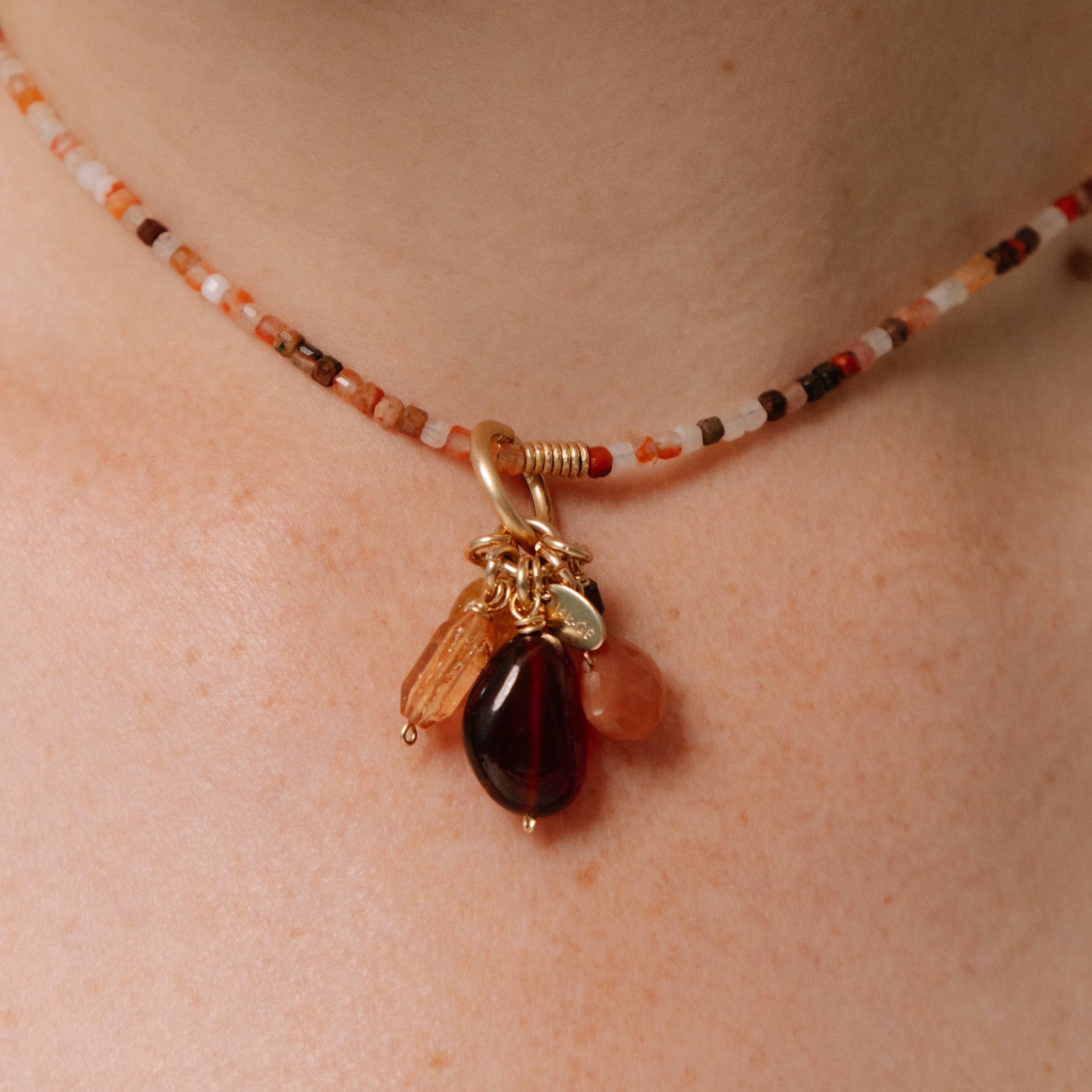 Nary Pendant #1 (35mm) - Moonstone, Tourmaline, Aquamarine, Topaz, Hessonite & 14K Gold-Filled Charms TARBAY