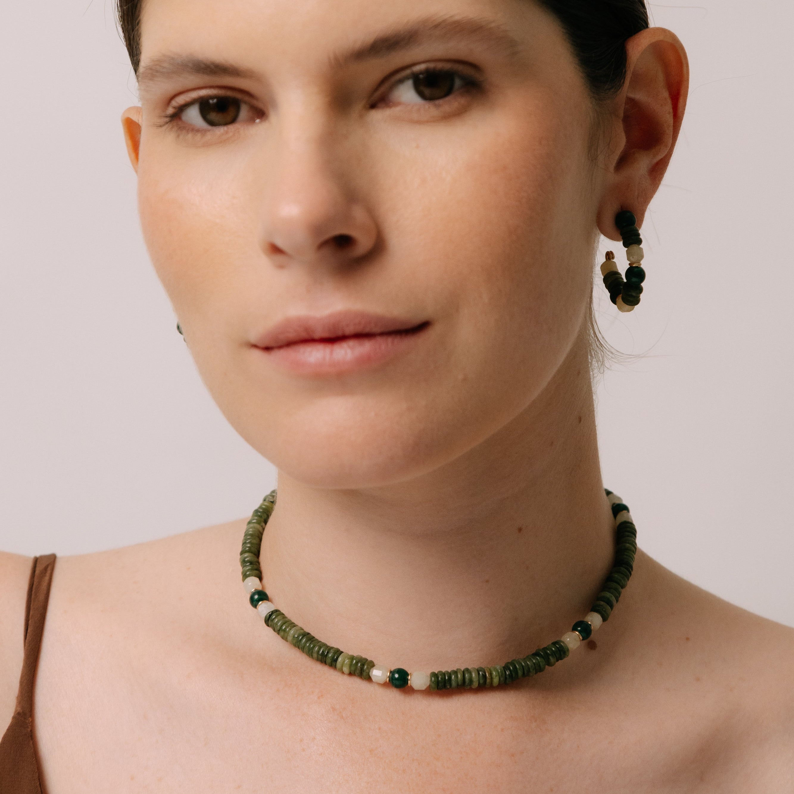 Saró Marú Necklace #1 (48cm) - Jade, Malachite, Aquamarine & 14K Gold-Filled Necklaces TARBAY
