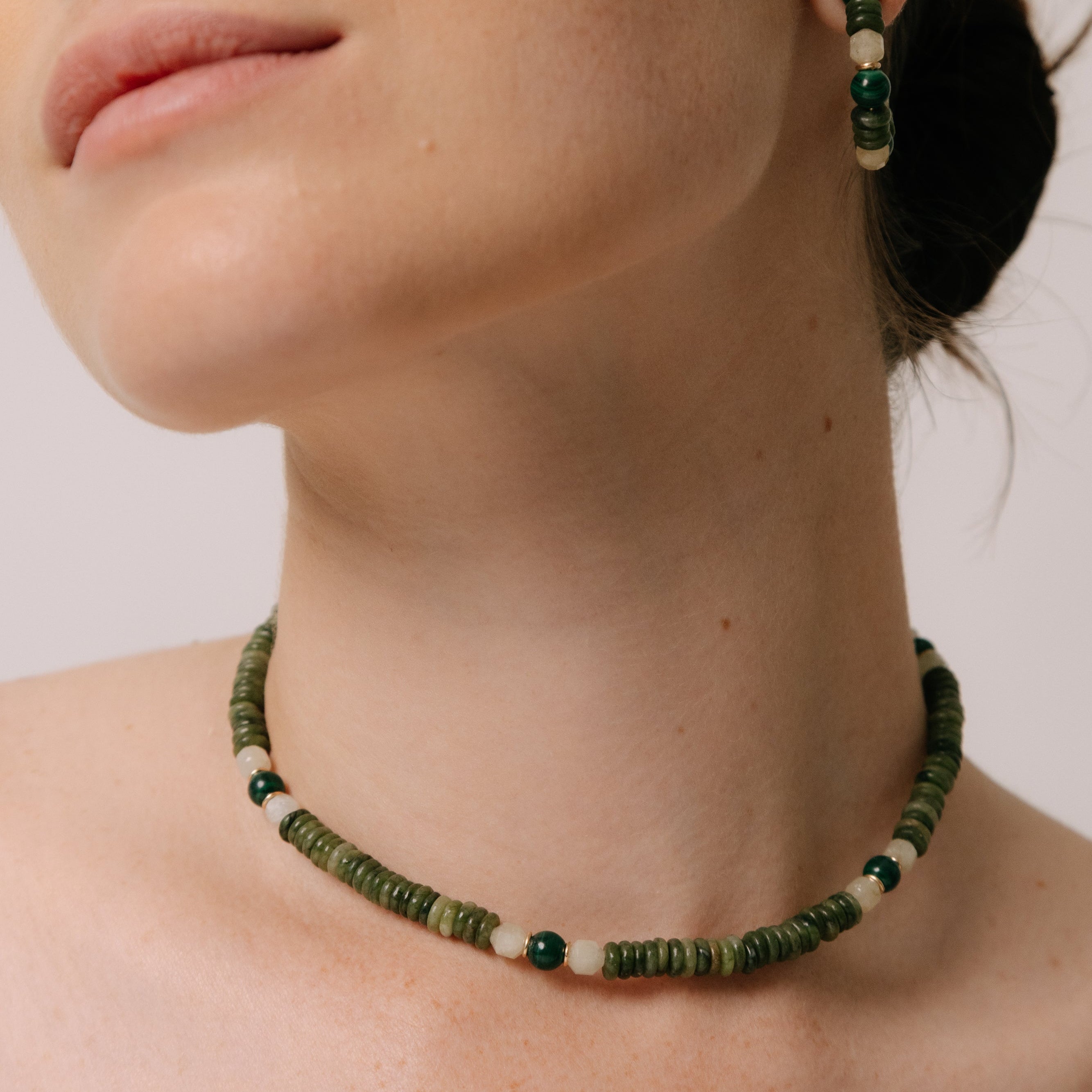 Saró Marú Necklace #1 (48cm) - Jade, Malachite, Aquamarine & 14K Gold-Filled Necklaces TARBAY
