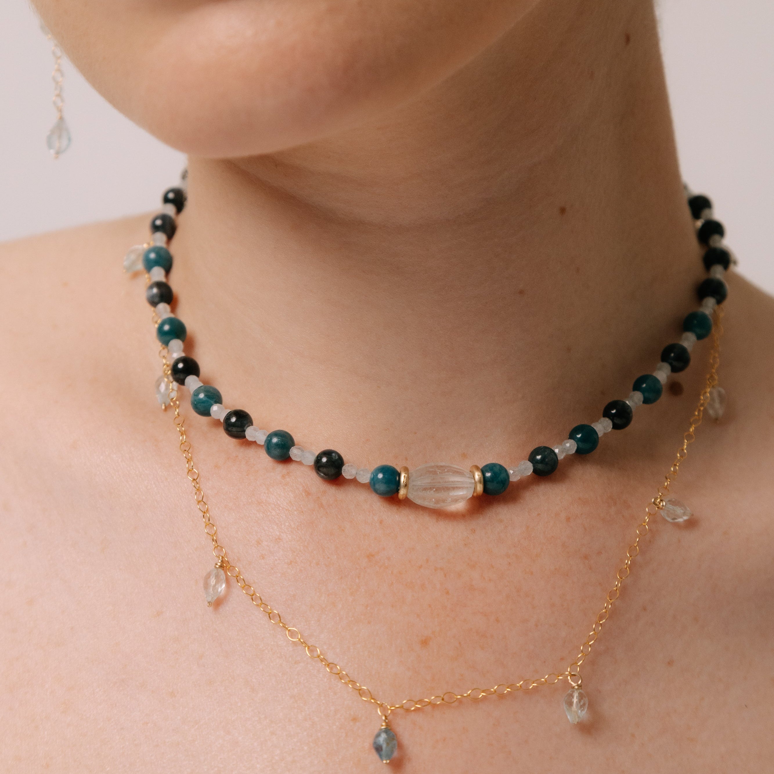 Kawi Necklace #2 (48cm) - Aquamarine, Kyanite, Apatite & 14K Gold-Filled Necklaces TARBAY
