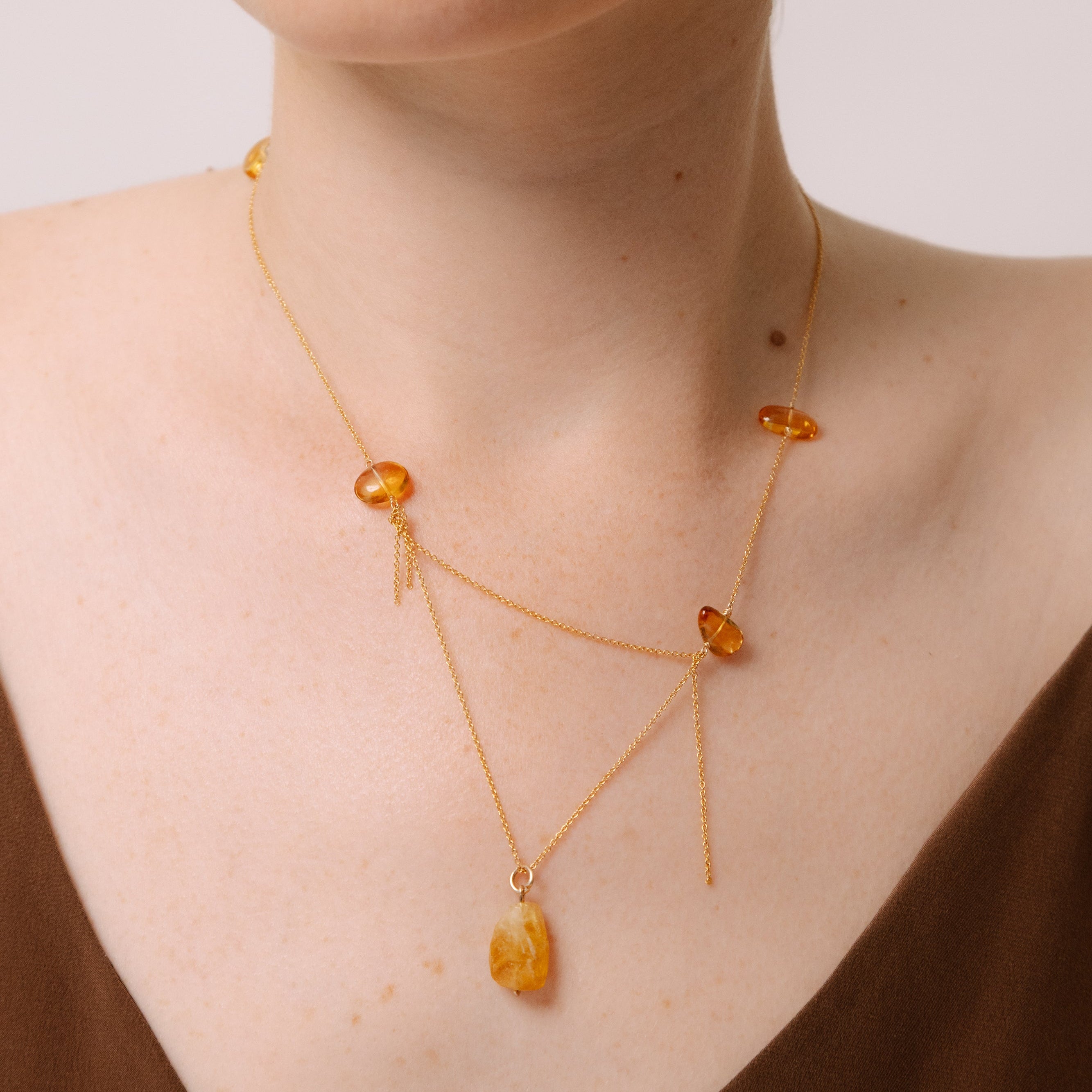 Adankai Necklace #1 (60cm) - Citrine, Aquamarine & 14K Gold-Filled Necklaces TARBAY