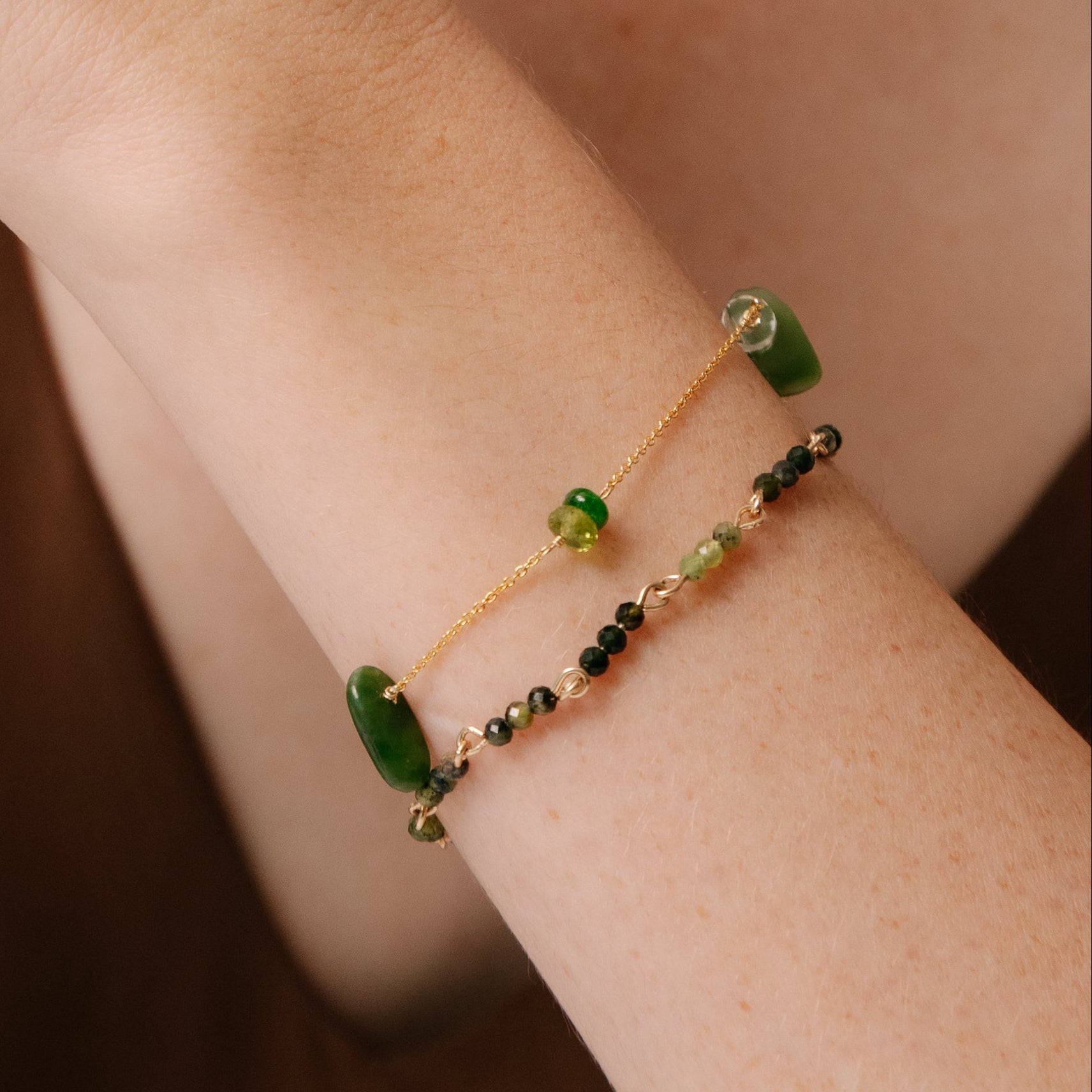 Yuri Bracelet #1 (19cm) - Peridot, Jade, Aquamarine, Chrome & 14K Gold-Filled Bracelets TARBAY