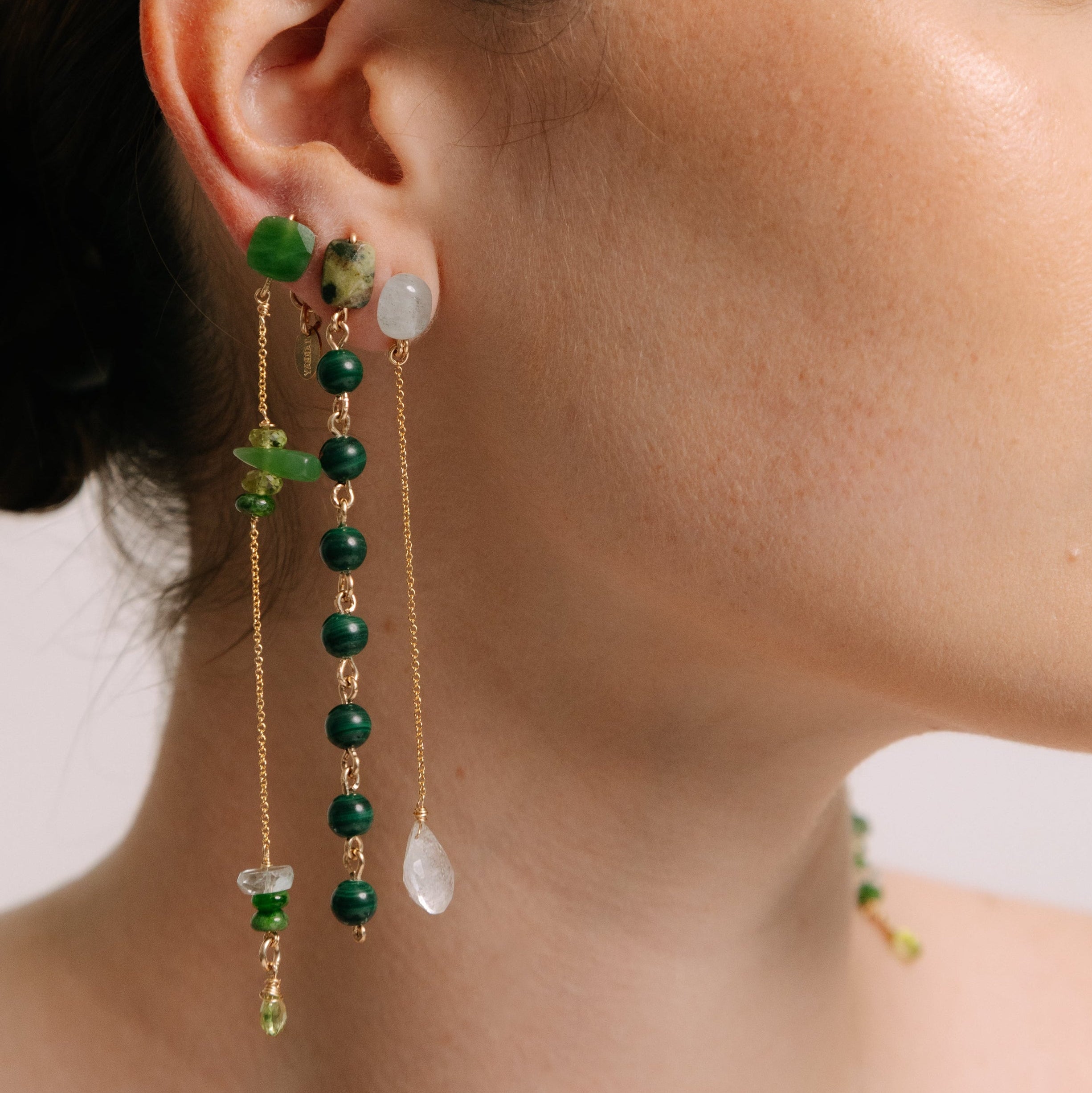 Saró Marú Earrings #1 (90mm) - Jasper, Malachite & 14K Gold-Filled Earrings TARBAY