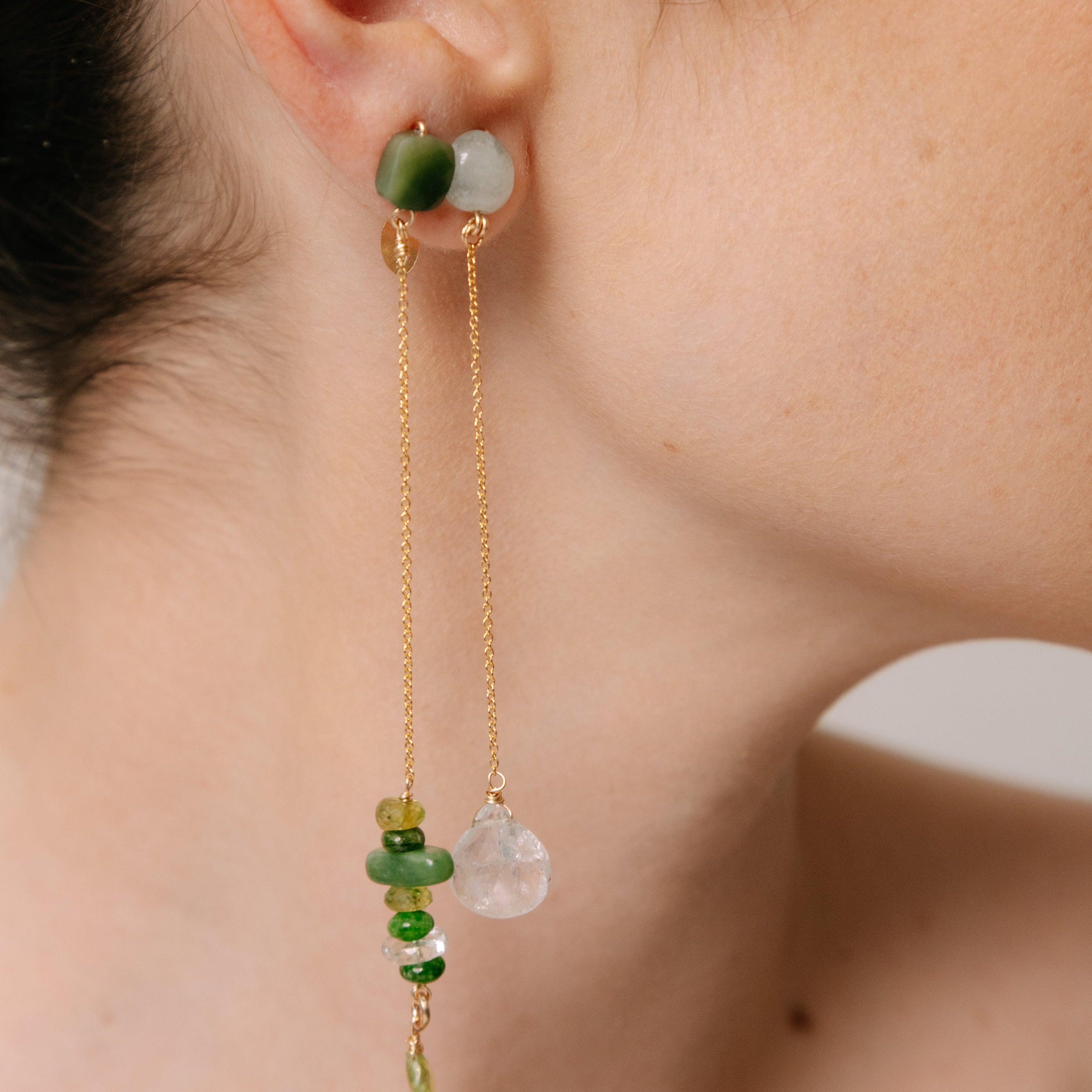 Karuay Earrings #1 (85mm) - Aquamarine & 14K Gold-Filled Earrings TARBAY