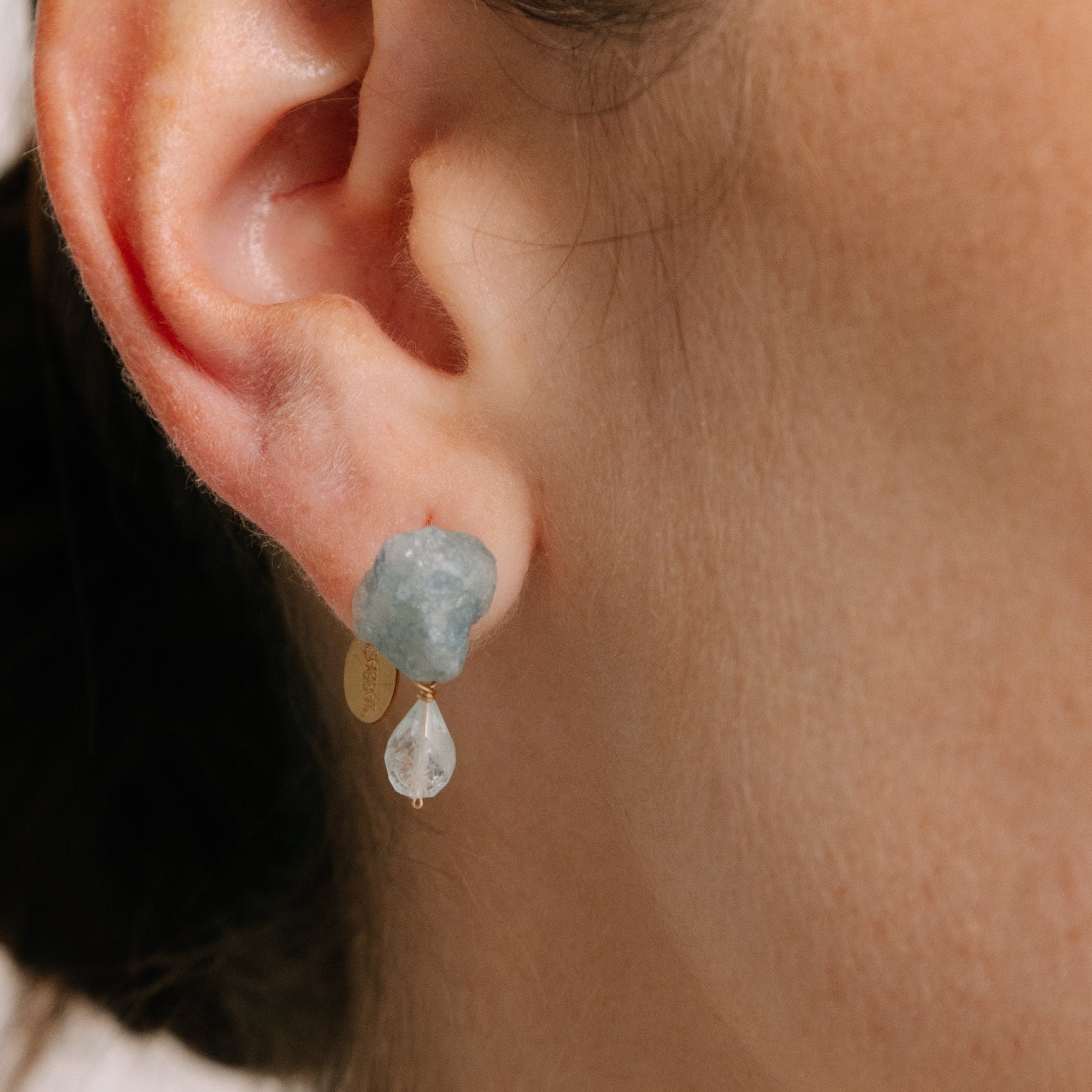 Karuay Earrings #3 (20mm) - Aquamarine & 14K Gold-Filled Earrings TARBAY