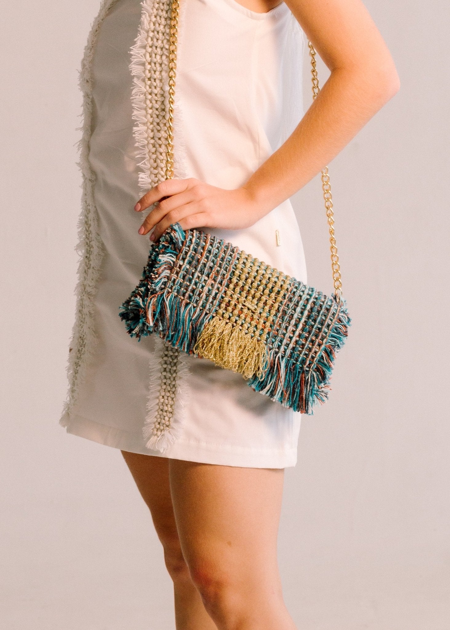Gossypium Clutch Bag #5 - Blue Mix & Gold Clutch & Crossbody Bags TARBAY