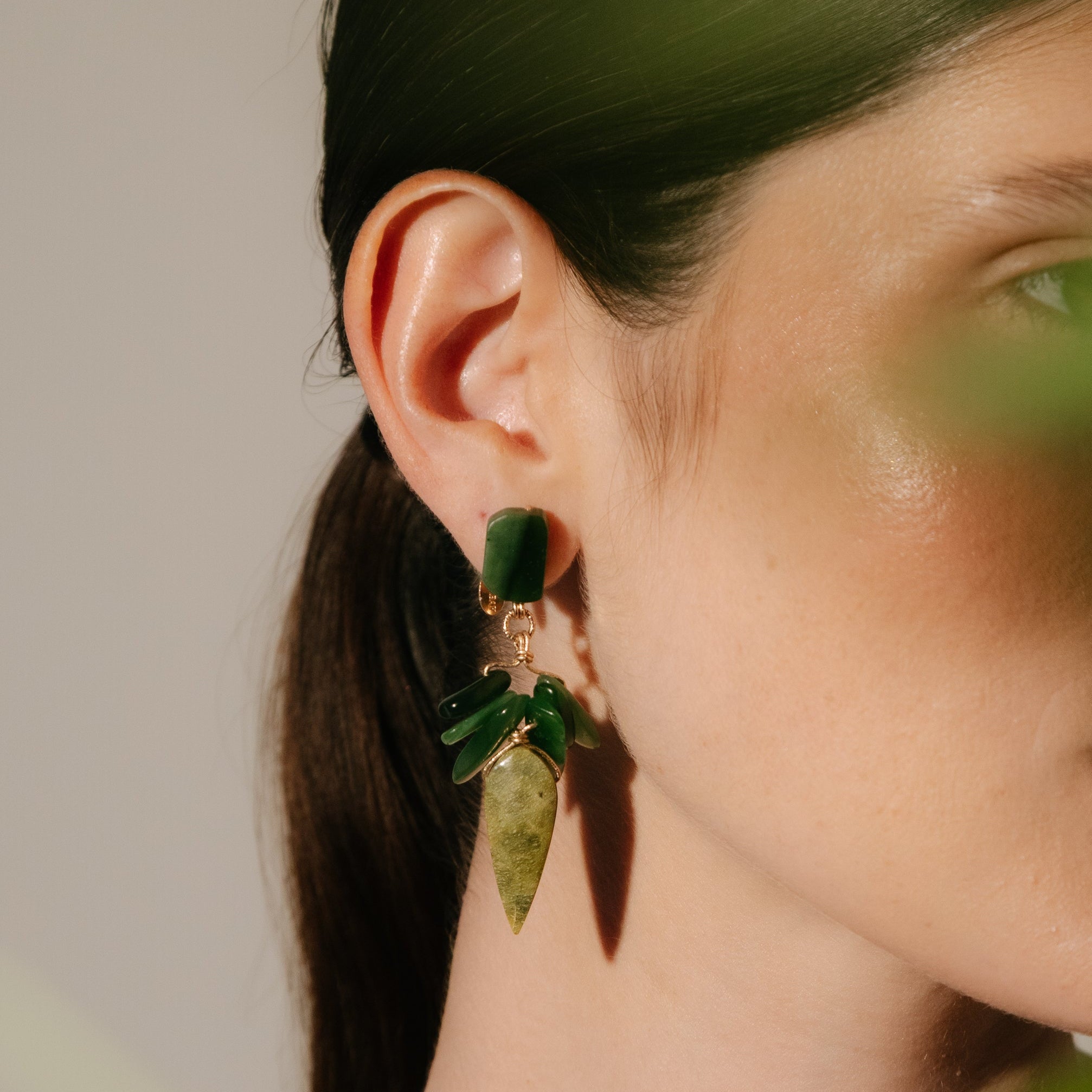 Yuri Earrings (65mm) - Jade, Stichtite & 14K Gold-Filled Earrings TARBAY