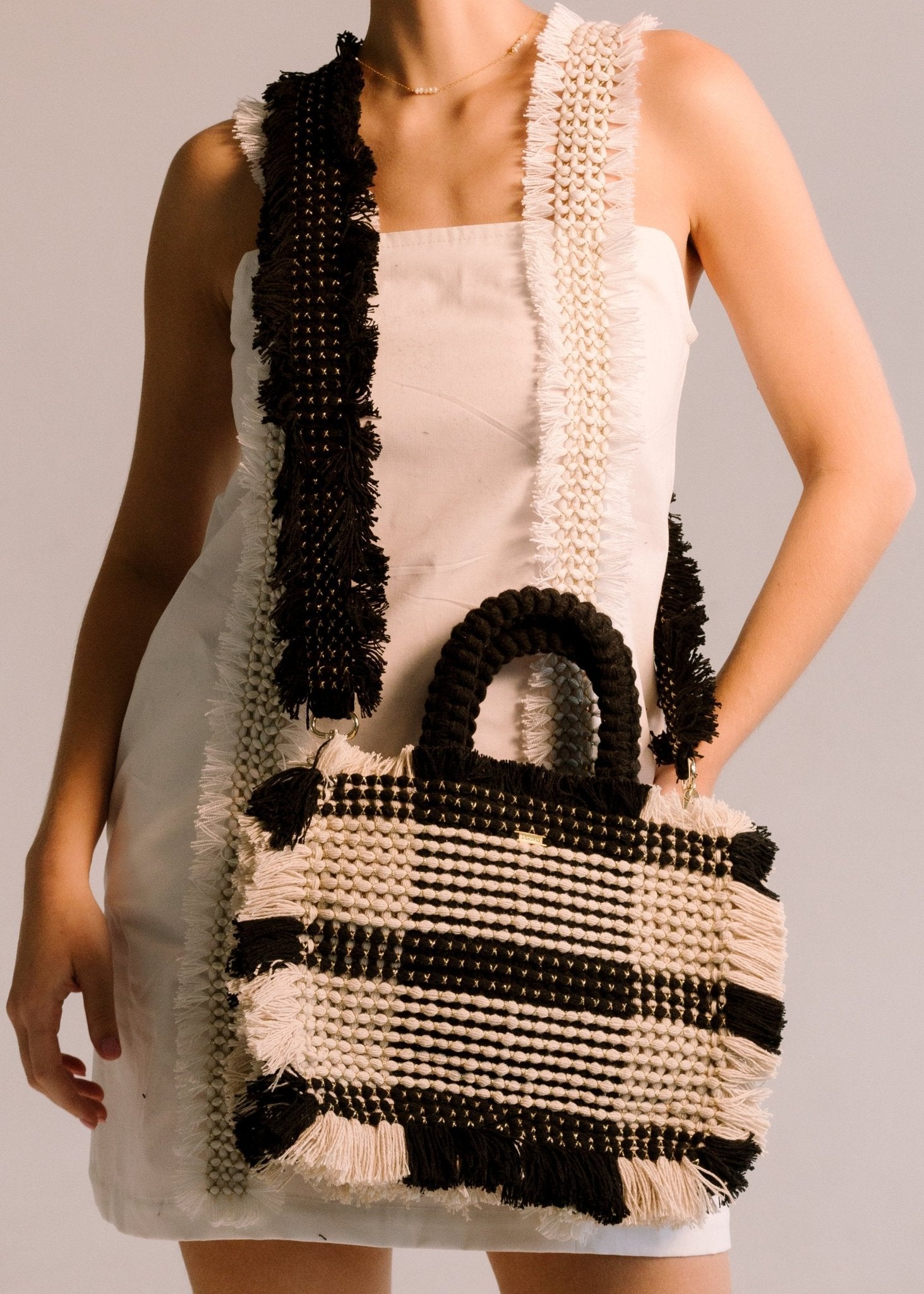 Gossypium Tote Bag Medium - Buttercream & Black Hand & Crossbody Bags TARBAY