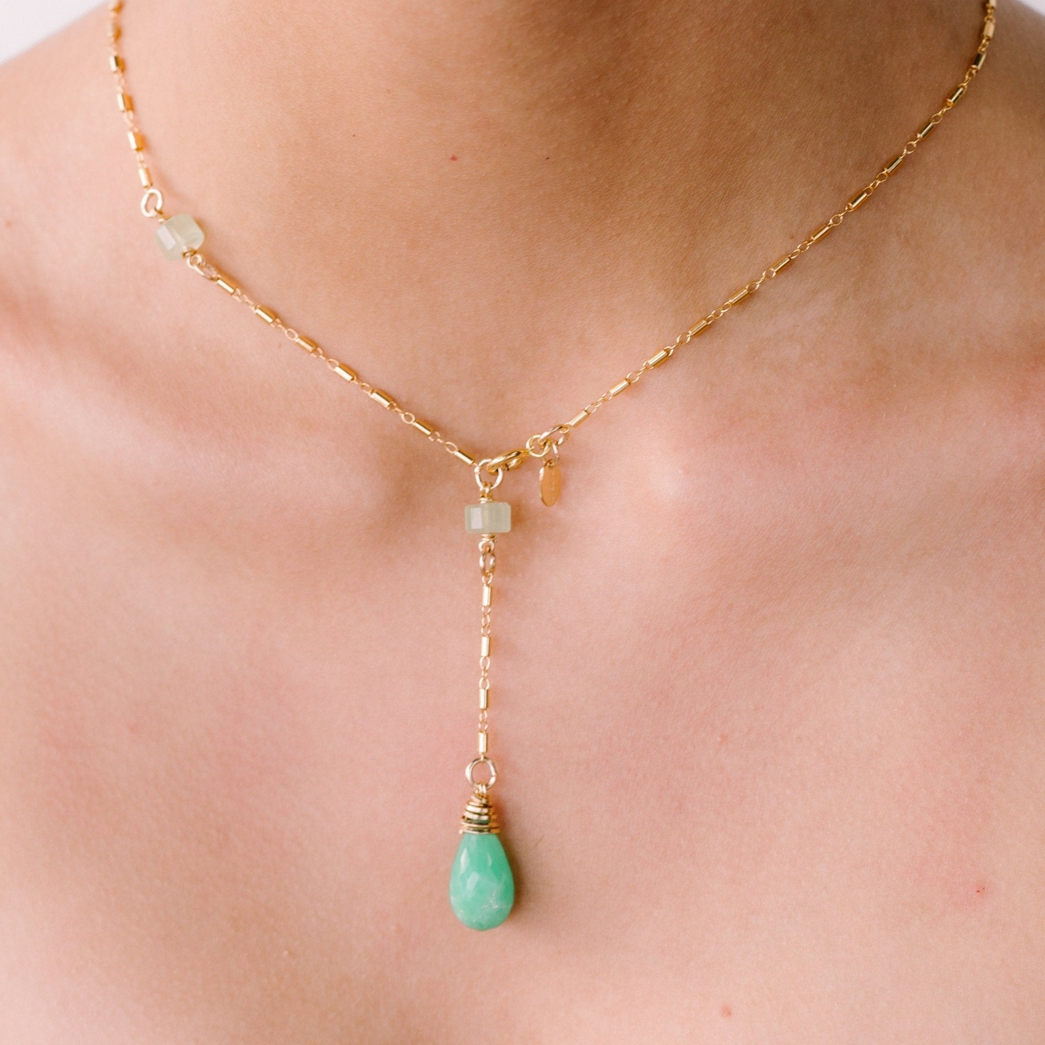 Gema Pendulum Necklace #1 - Prehnite, Chrysoprase & 14K Gold-Filled Necklaces TARBAY