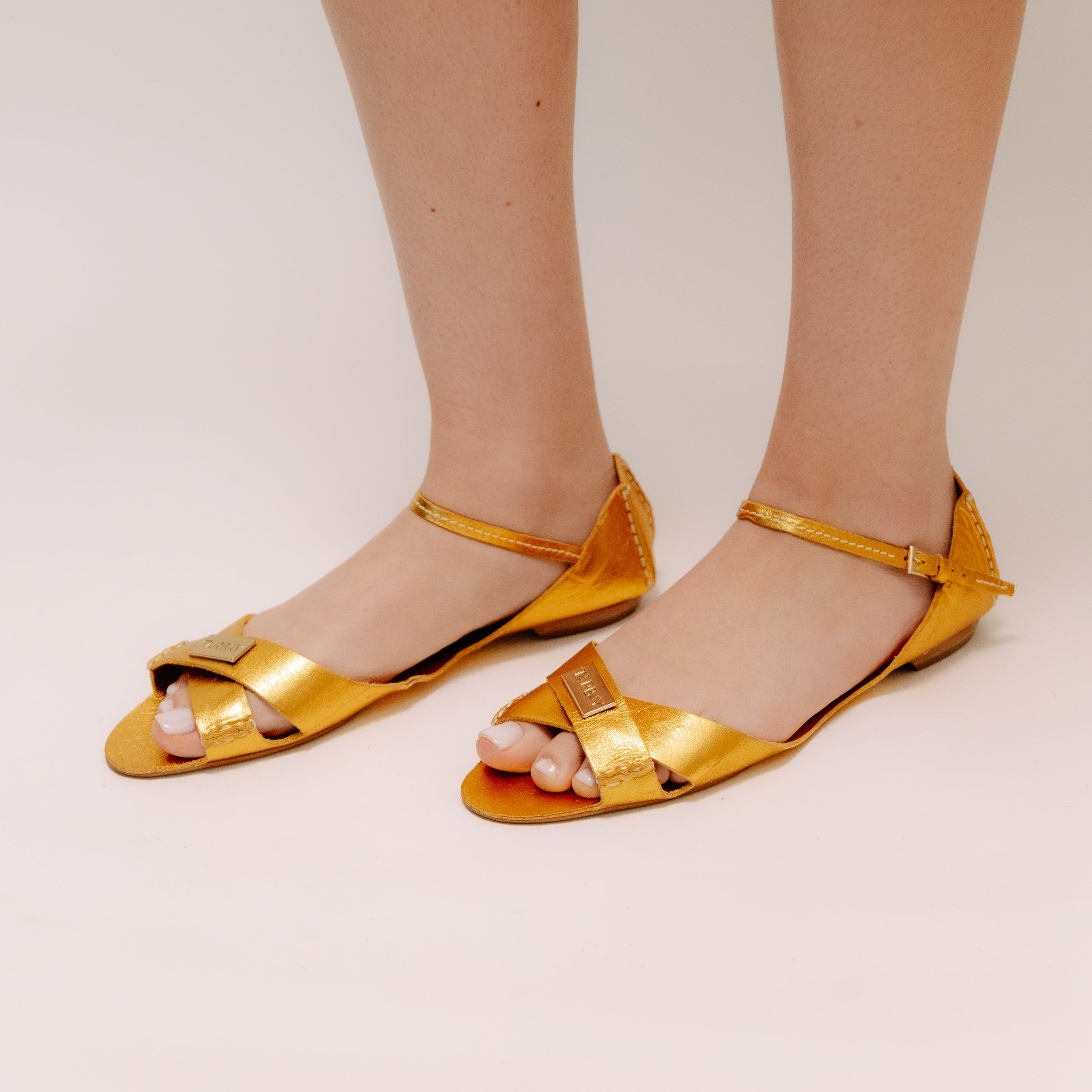Tajali Leather Sandals - Soft Yellow Gold Tajali Flats TARBAY