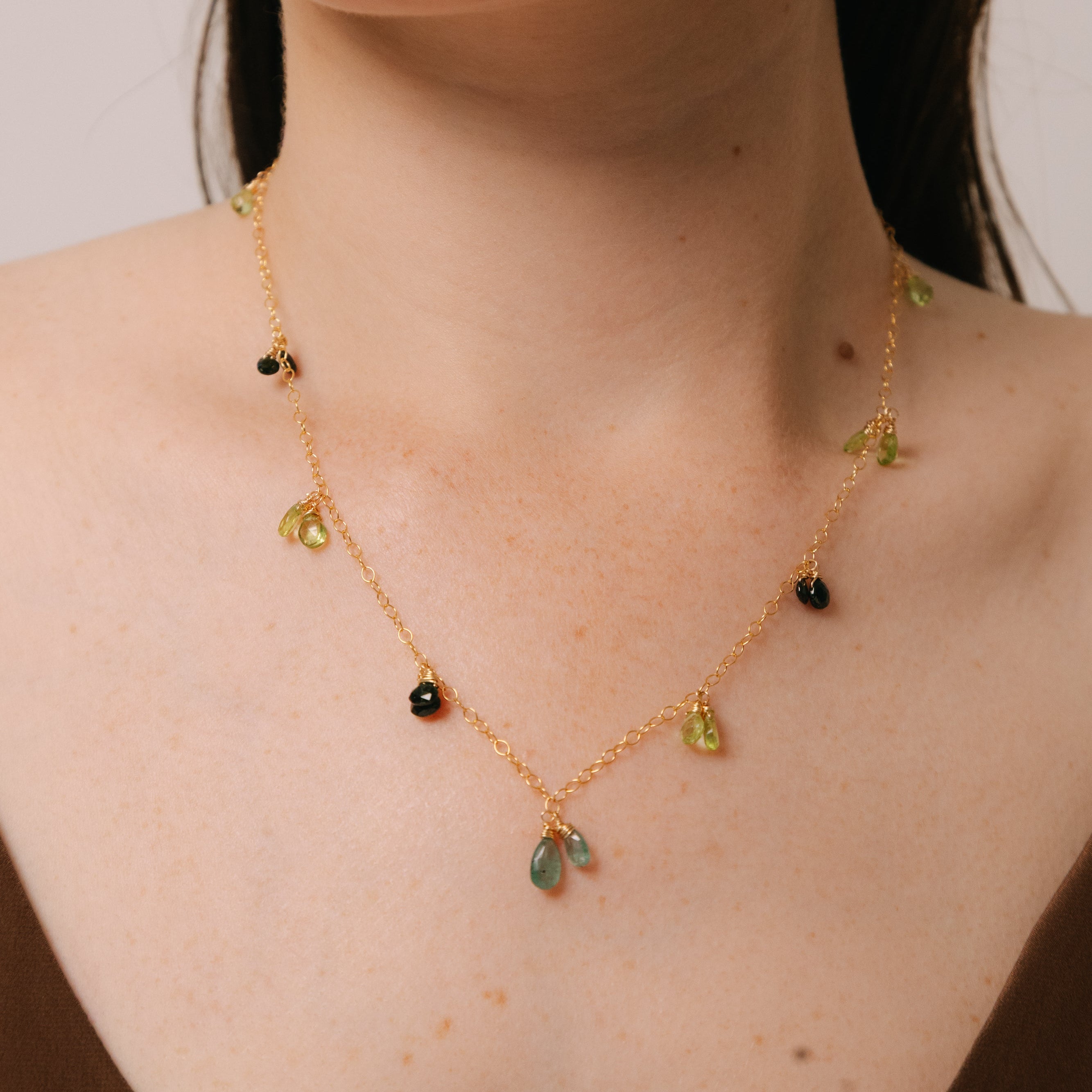 Pensamientos Necklace #2 (48cm) - Tourmaline, Kyanite, Chrome Diopside & 14K Gold-Filled Necklaces TARBAY
