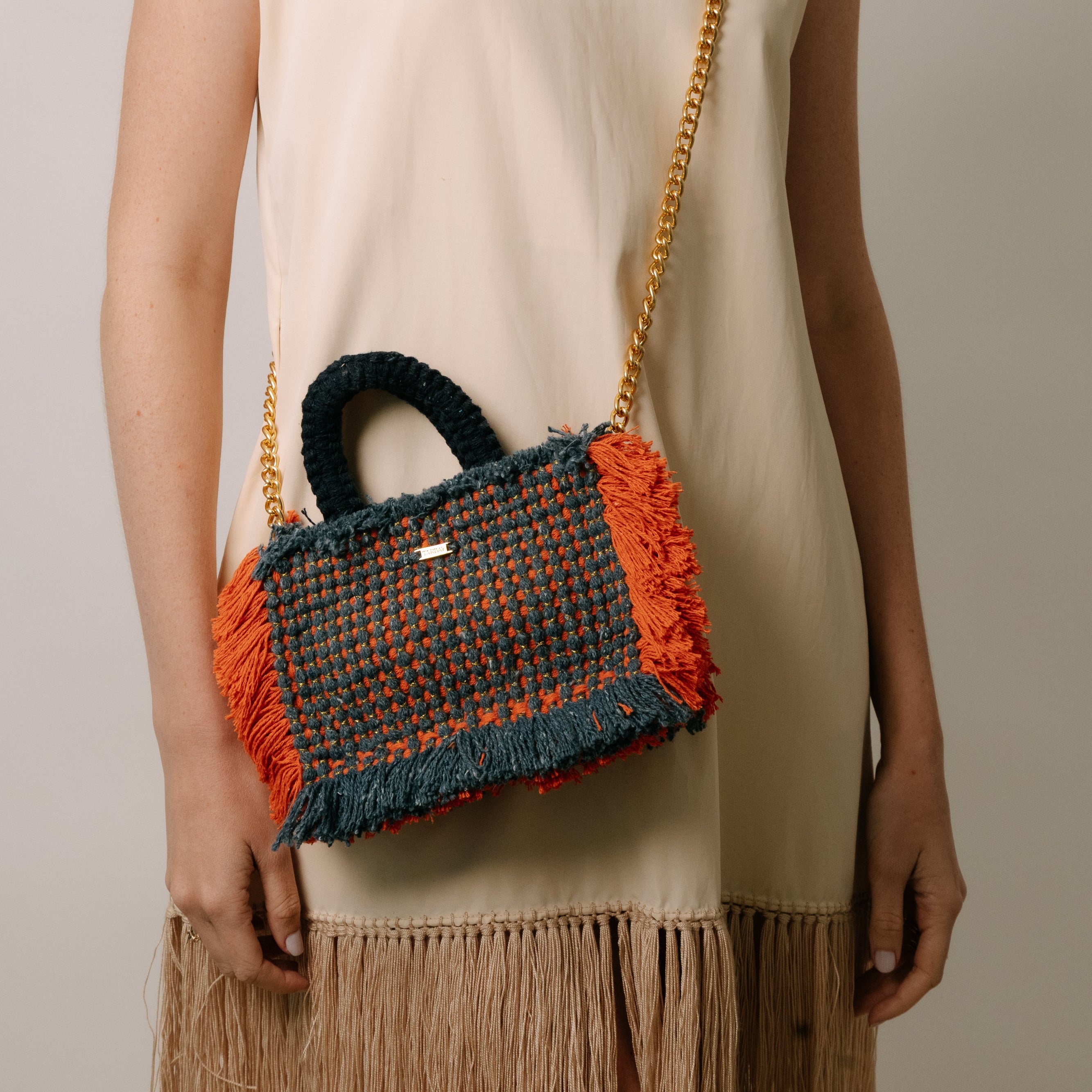 Gossypium Tote Bag Small - Navy & Orange