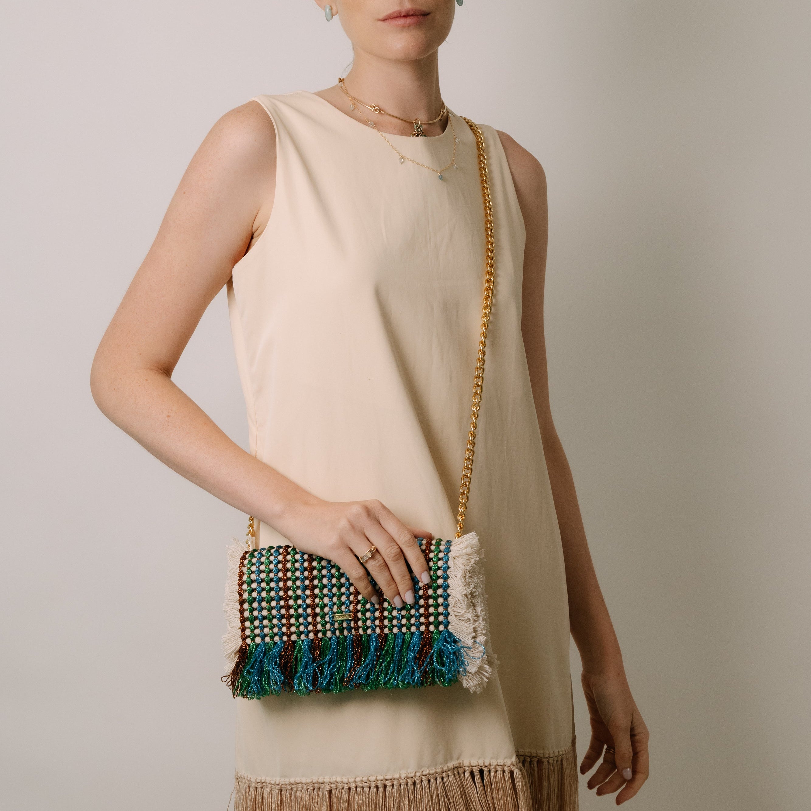 Gossypium Clutch Bag - Buttercream, Blue, Green & Bronze