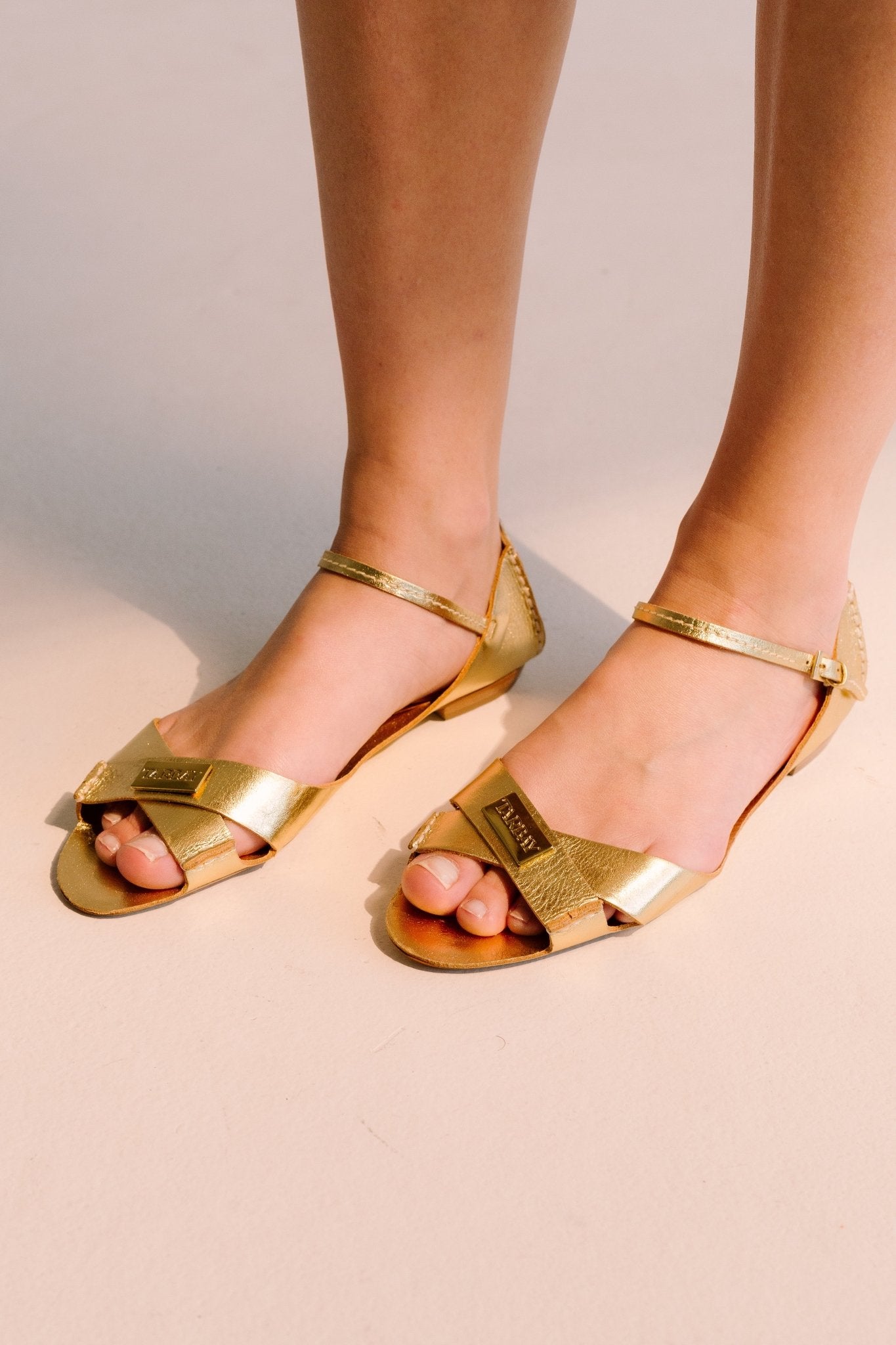 Tajali Leather Sandals - Metallic Gold Tajali Flats TARBAY