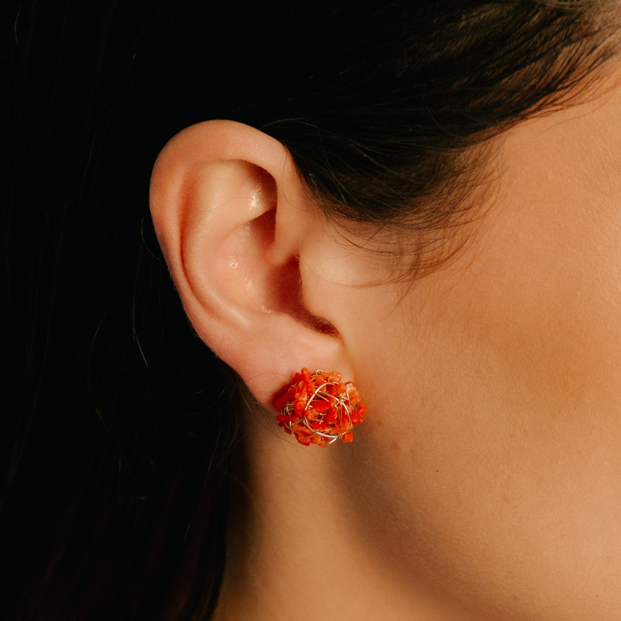Clementina Stud Earrings #1 (12mm) - Red Coral & Yellow Gold Earrings TARBAY   