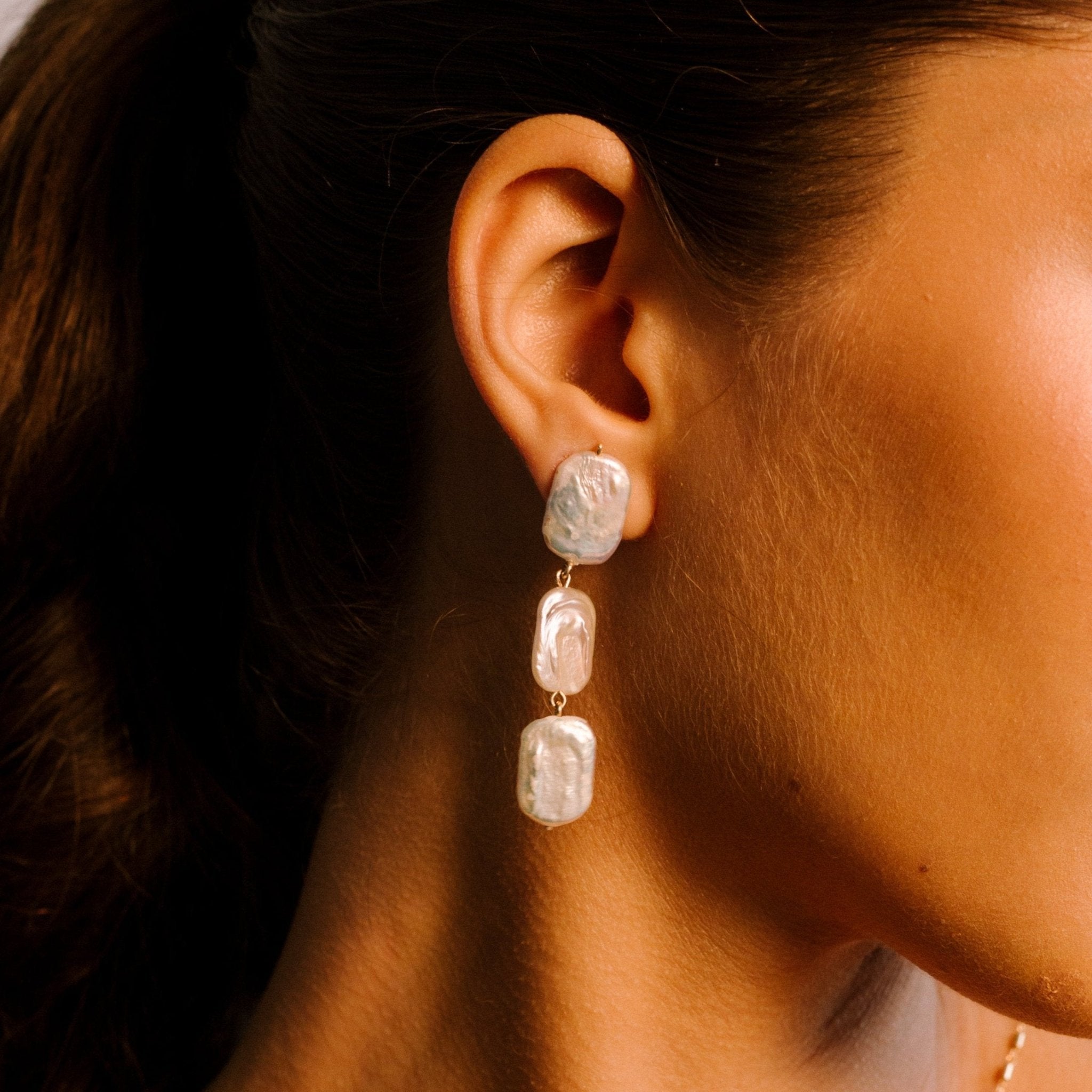 Keshi Earrings #11 (60mm) - White Pearl Earrings TARBAY