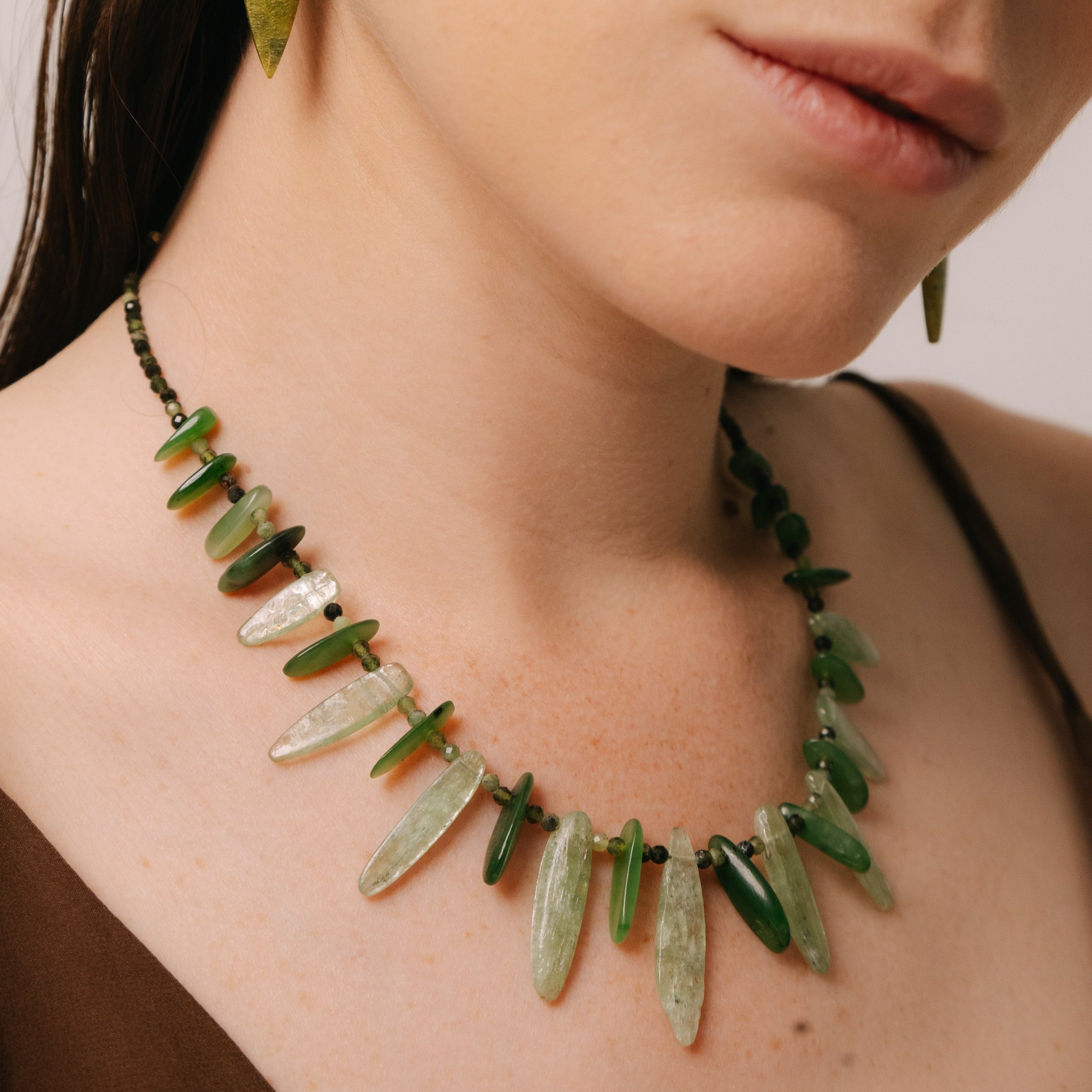 Yuri Necklace #2 (48cm) - Jade, Kyanite & 14K Gold-Filled Necklaces TARBAY