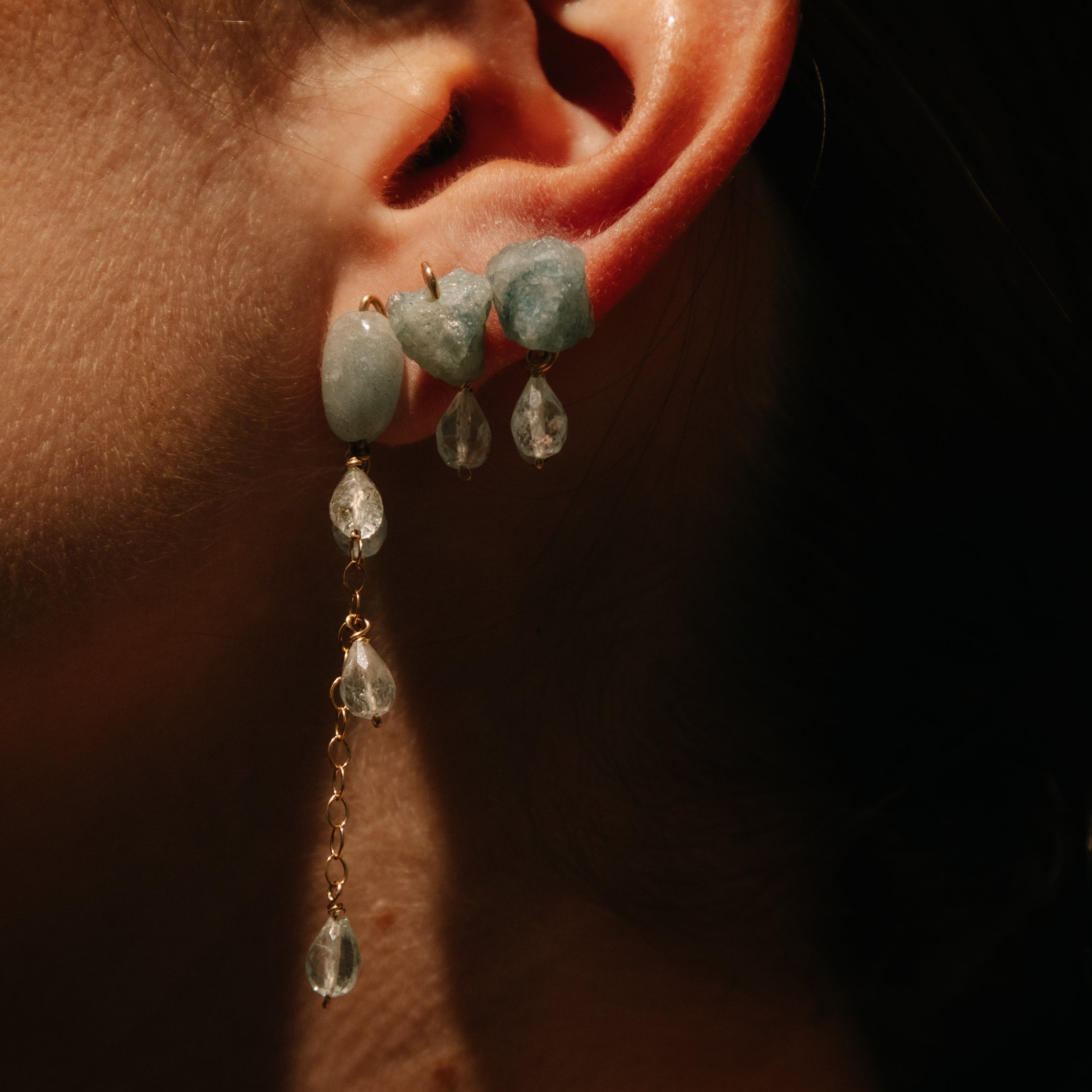 Karuay Earrings #2 (65mm) - Aquamarine & 14K Gold-Filled Earrings TARBAY