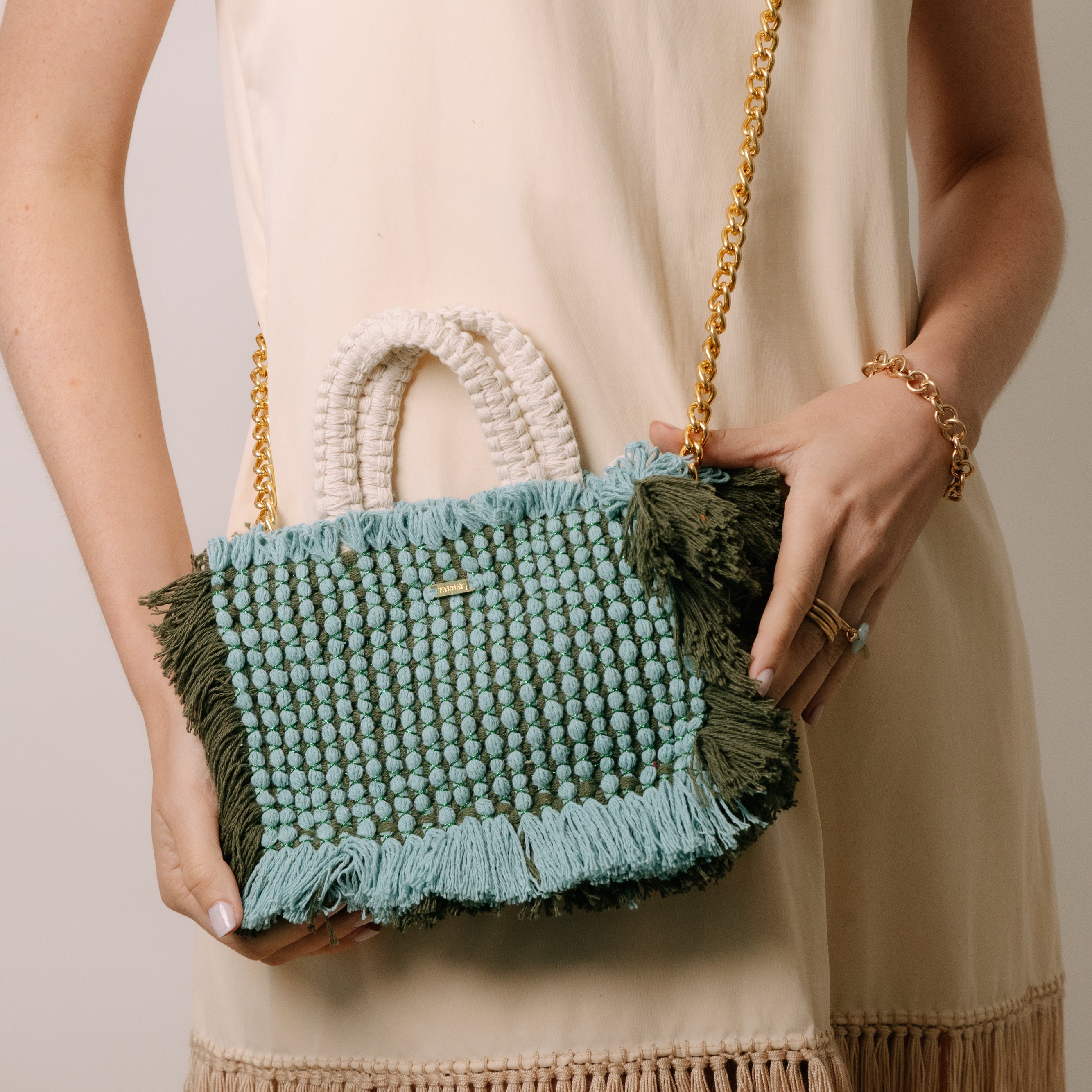 Gossypium Tote Bag Small - Turquoise & Olive