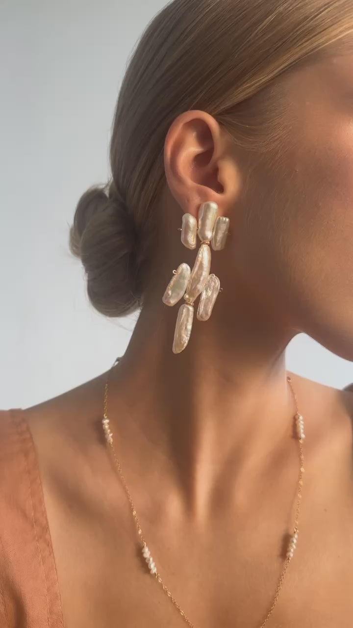 Keshi Earrings #12 (70mm) - White Pearl Earrings TARBAY