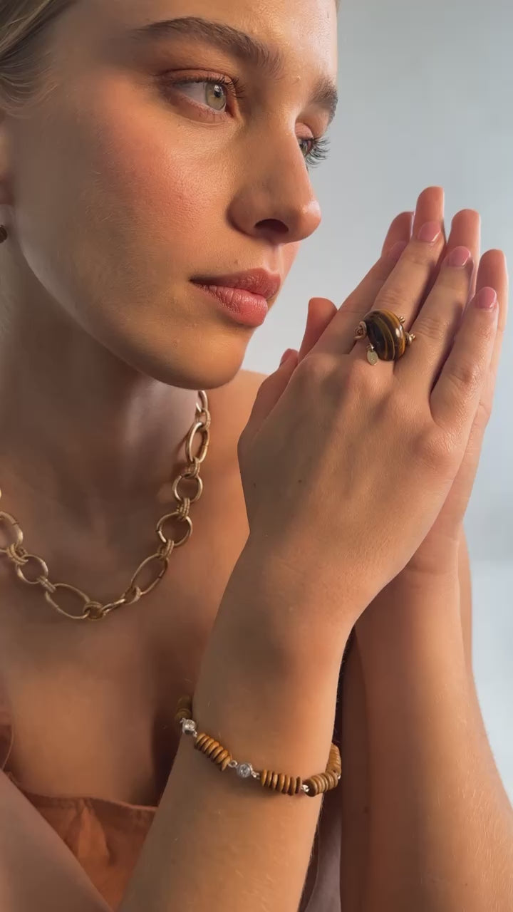 Petra Ring #1 (25mm) - Tiger's Eye & 14K Gold-Filled Rings TARBAY