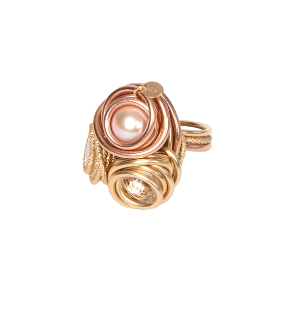 Carmencita Ring #06 - White Pearl, Salmon Pearl & Topaz Rings TARBAY   