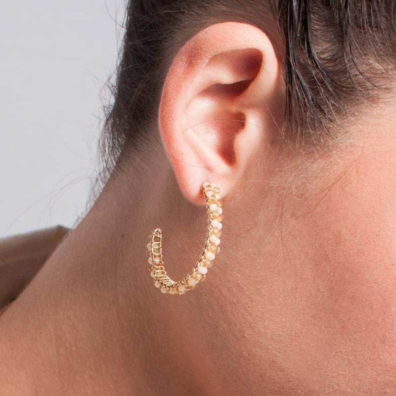 Cleopatra Hoop Earrings (30mm) - Calcite & Citrine Earrings TARBAY   