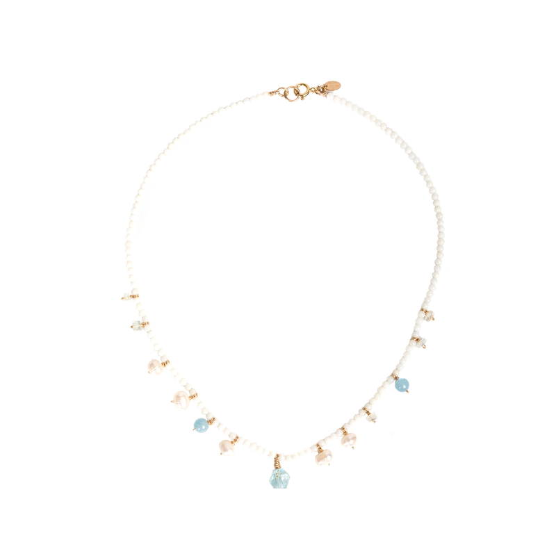 Celeste Necklace #2 - White Onyx, Pearl & Aquamarine Necklaces TARBAY   