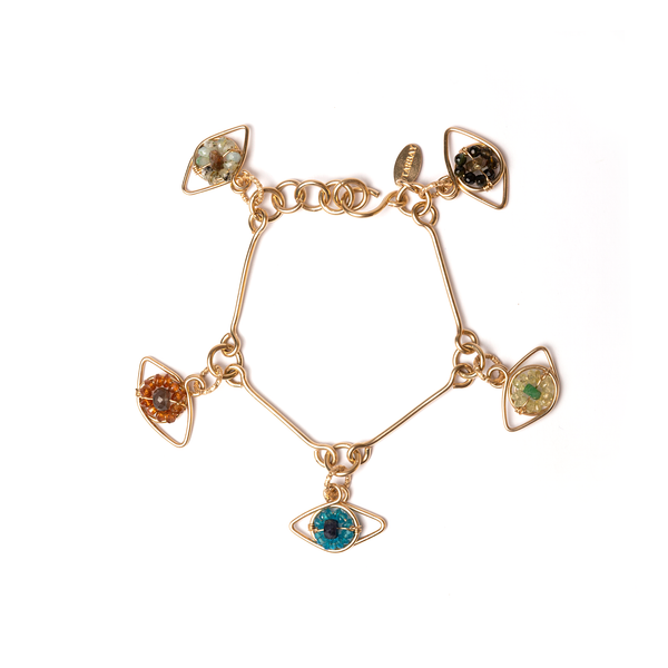 Ojos Bracelet with Five Pendants - Tourmaline, Andalusite, Emerald, Peridot, Apatite, Blue Sapphire, Spessartite, Moon Stone & Chalcedony Bracelets TARBAY   