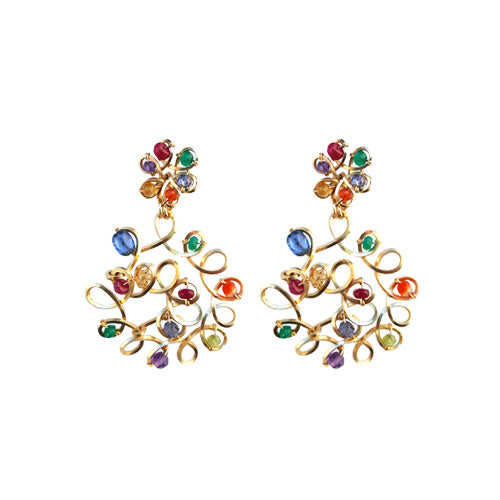 Eden Dangle Earrings (40mm) - Ruby, Garnet, Tourmaline, Peridot, Jade, Green Onyx, Sapphire, Iolite, Earrings TARBAY   
