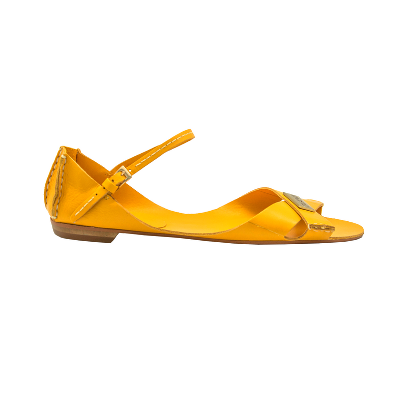 Tajali Leather Sandals - Yellow Tajali Flats TARBAY   