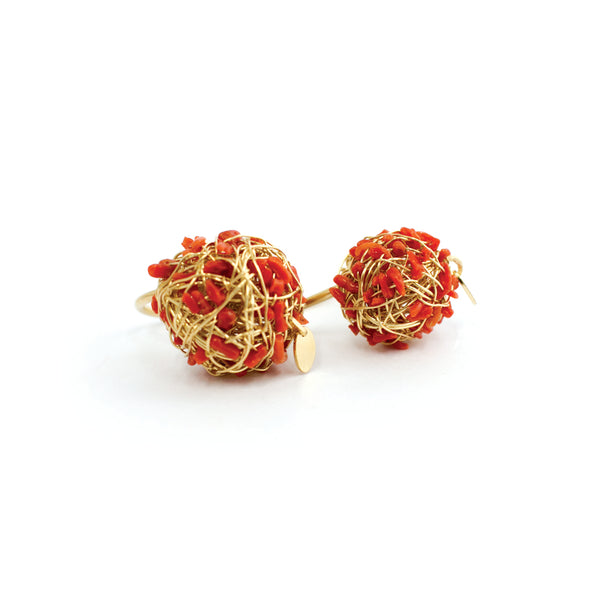 Clementina Stud Earrings #1 (12mm) - Red Coral & Yellow Gold Earrings TARBAY   