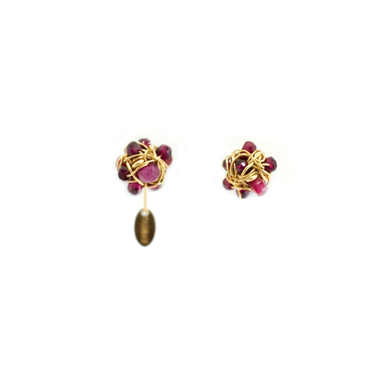 Clementina Stud Earrings #1 (6mm) - Ruby, Garnet & Yellow Gold Earrings TARBAY   