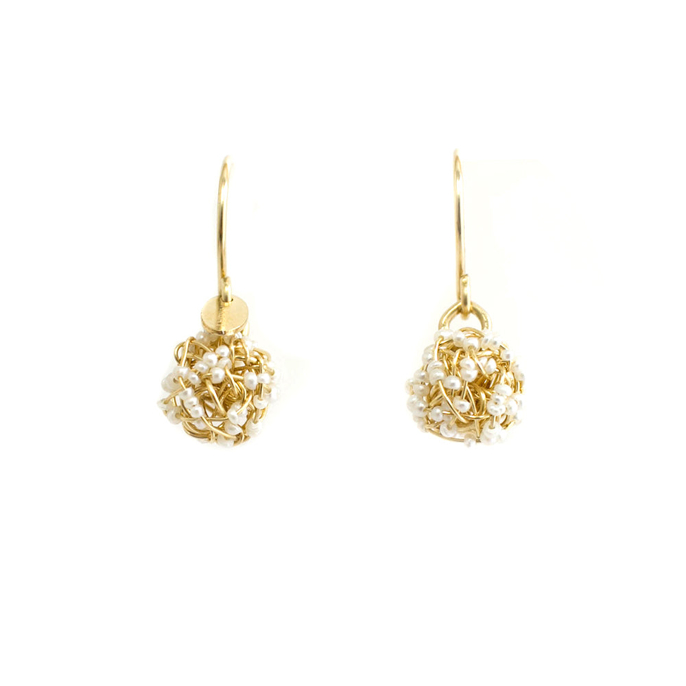 Clementina  Dangle Earrings #2 (9mm) - Yellow Gold & Pearl Earrings TARBAY   
