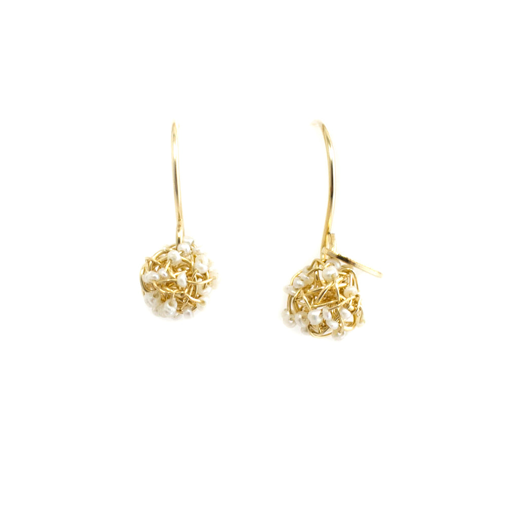 Clementina  Dangle Earrings #2 (6mm) - Yellow Gold & Pearl Earrings TARBAY   