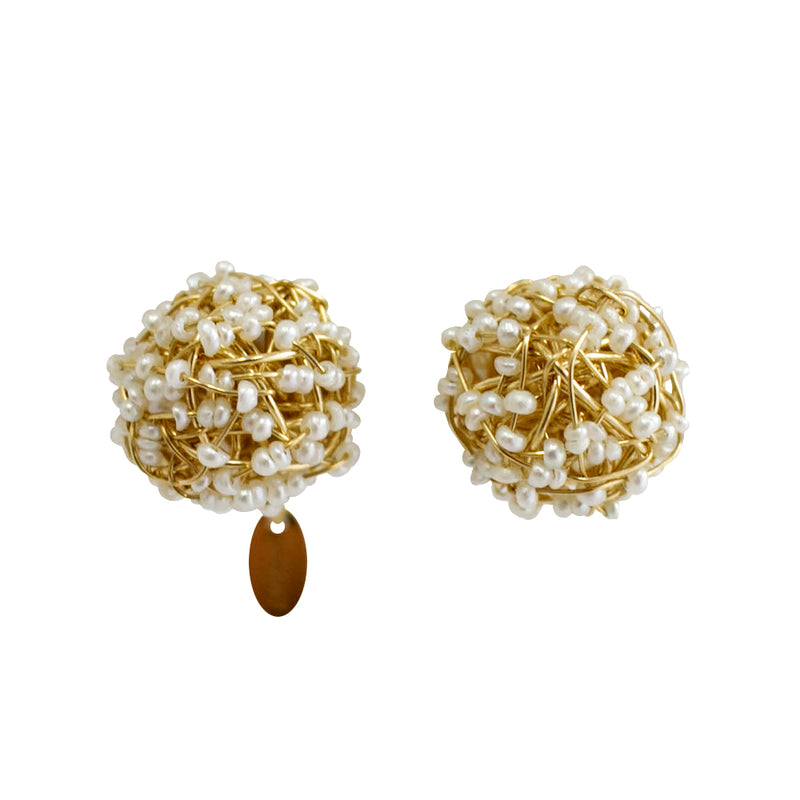Clementina Stud Earrings #1 (12mm) - Yellow Gold & Pearl Earrings TARBAY   