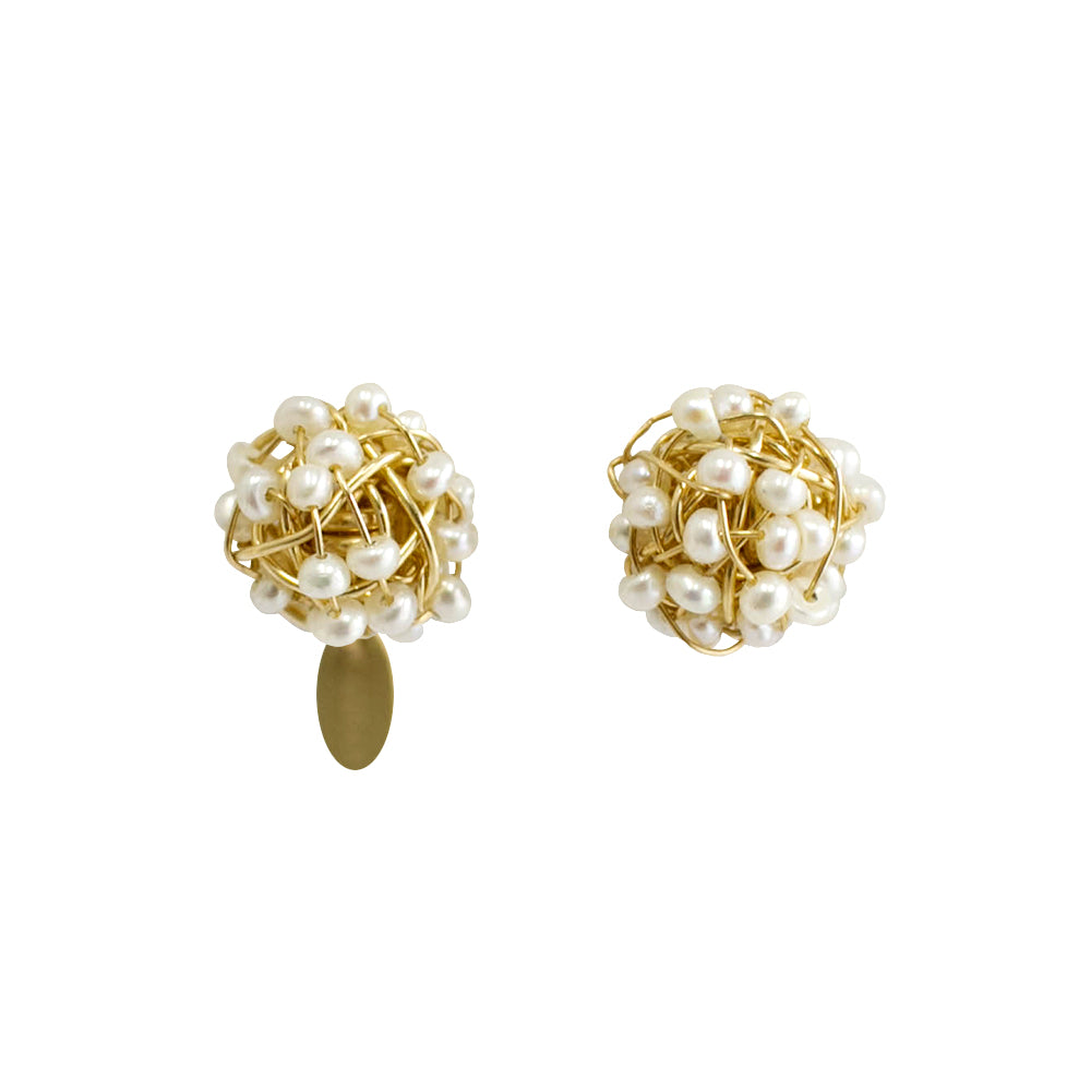 Clementina Stud Earrings #1 (9mm) - Yellow Gold & Pearl Earrings TARBAY   